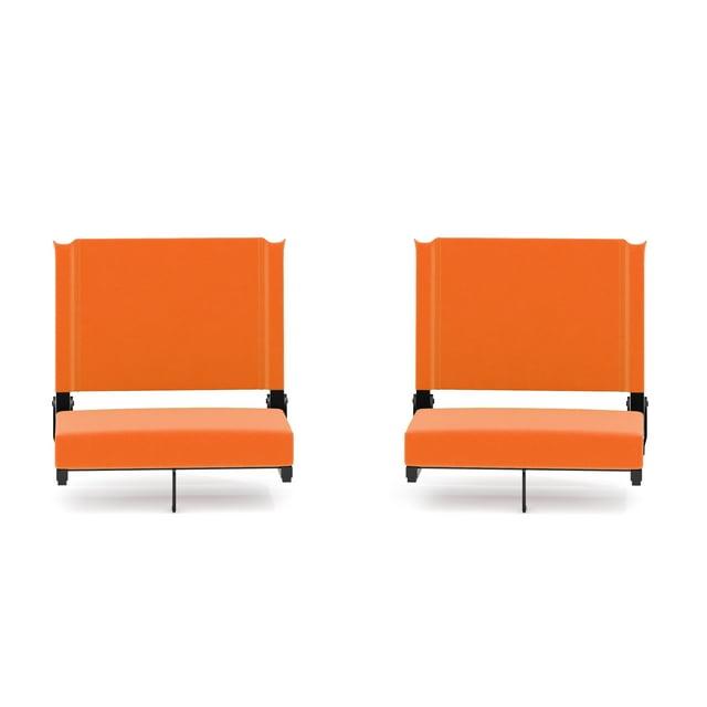 Flash Furniture Set of 2 Grandstand Comfort Seats by Flash - 500 lb. Rated Lightweight Stadium Chair with Handle & Ultra-Padded Seat, Orange