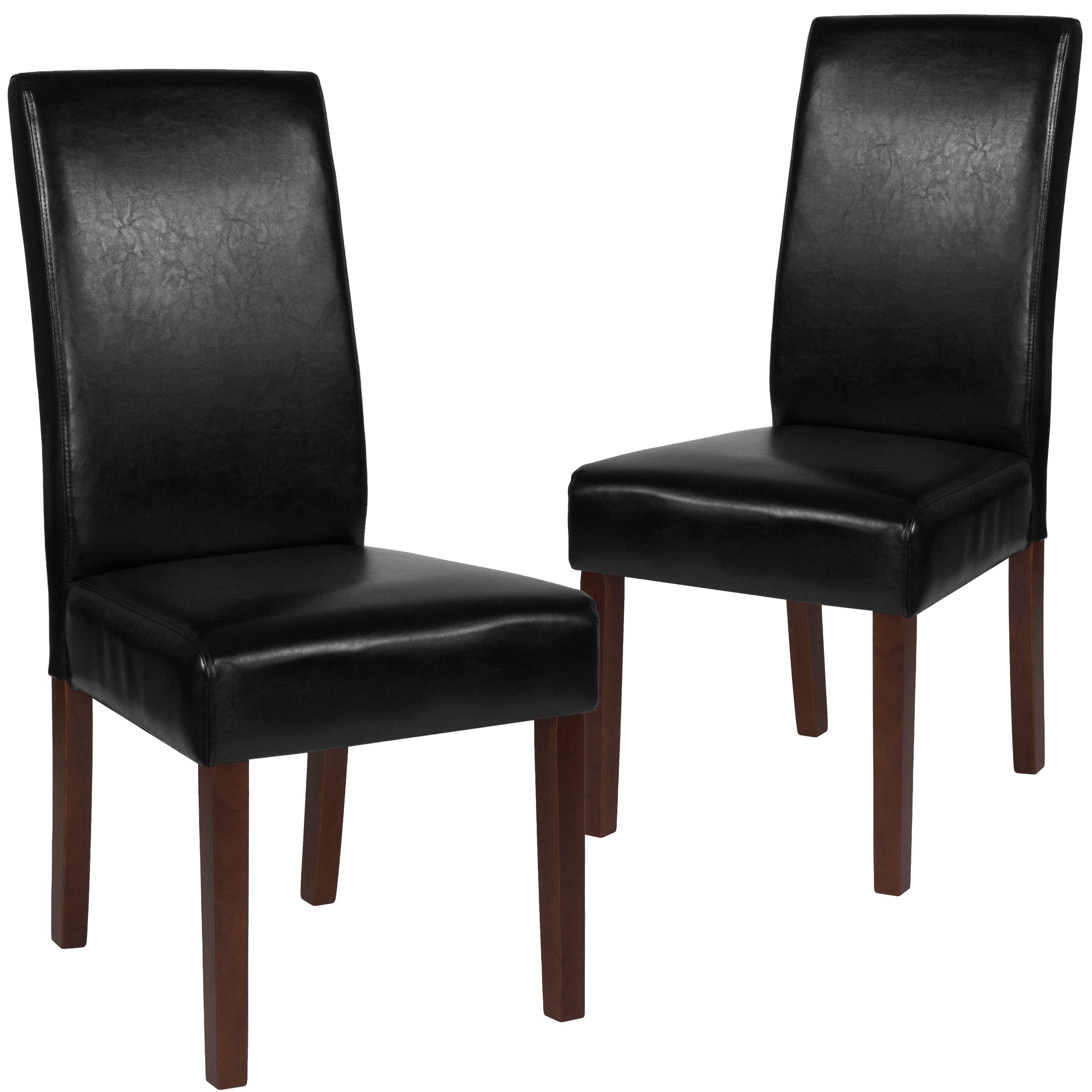 Transitional Black LeatherSoft Parsons Side Chair with Mahogany Legs