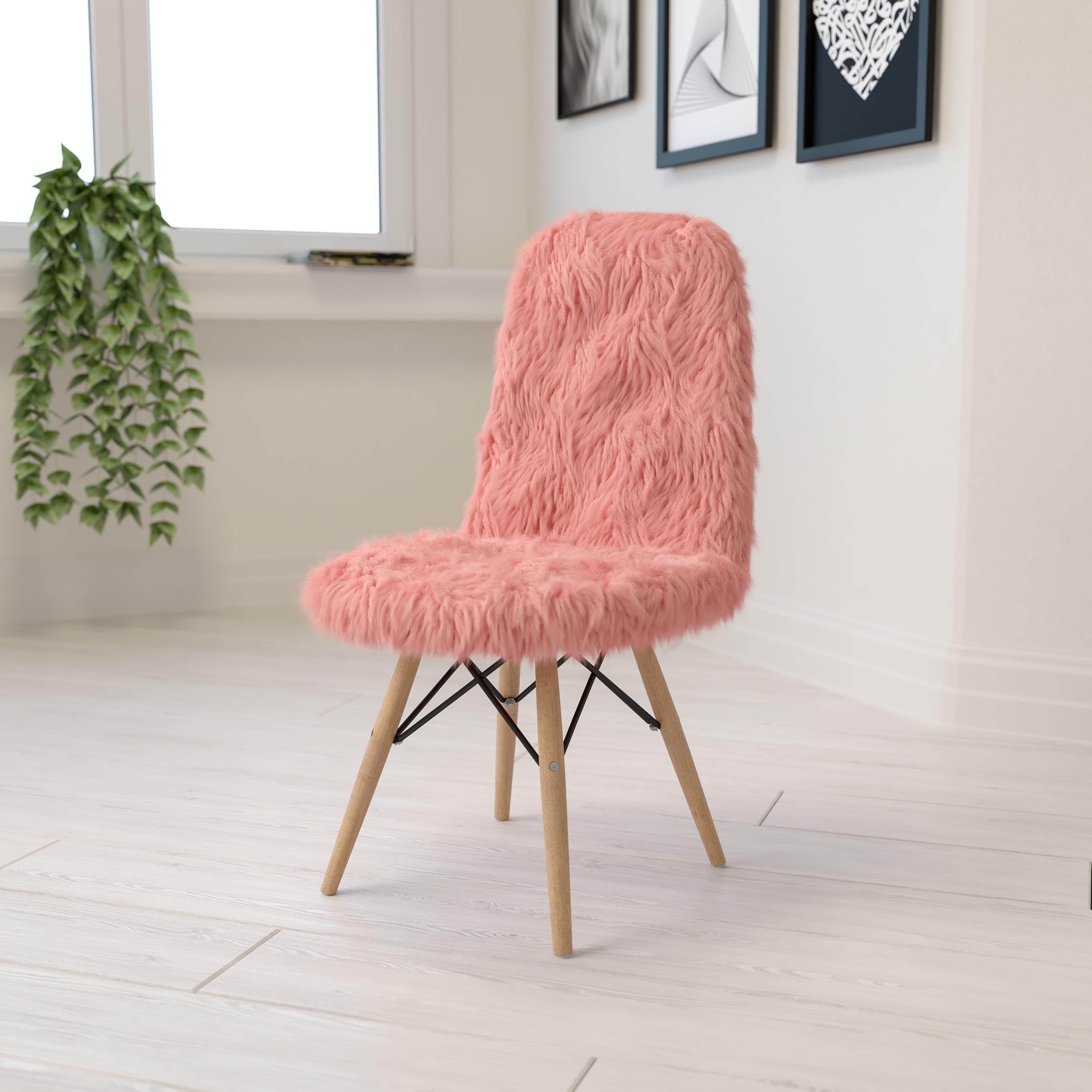 Hermosa Pink Faux Fur Accent Chair with Beechwood Base