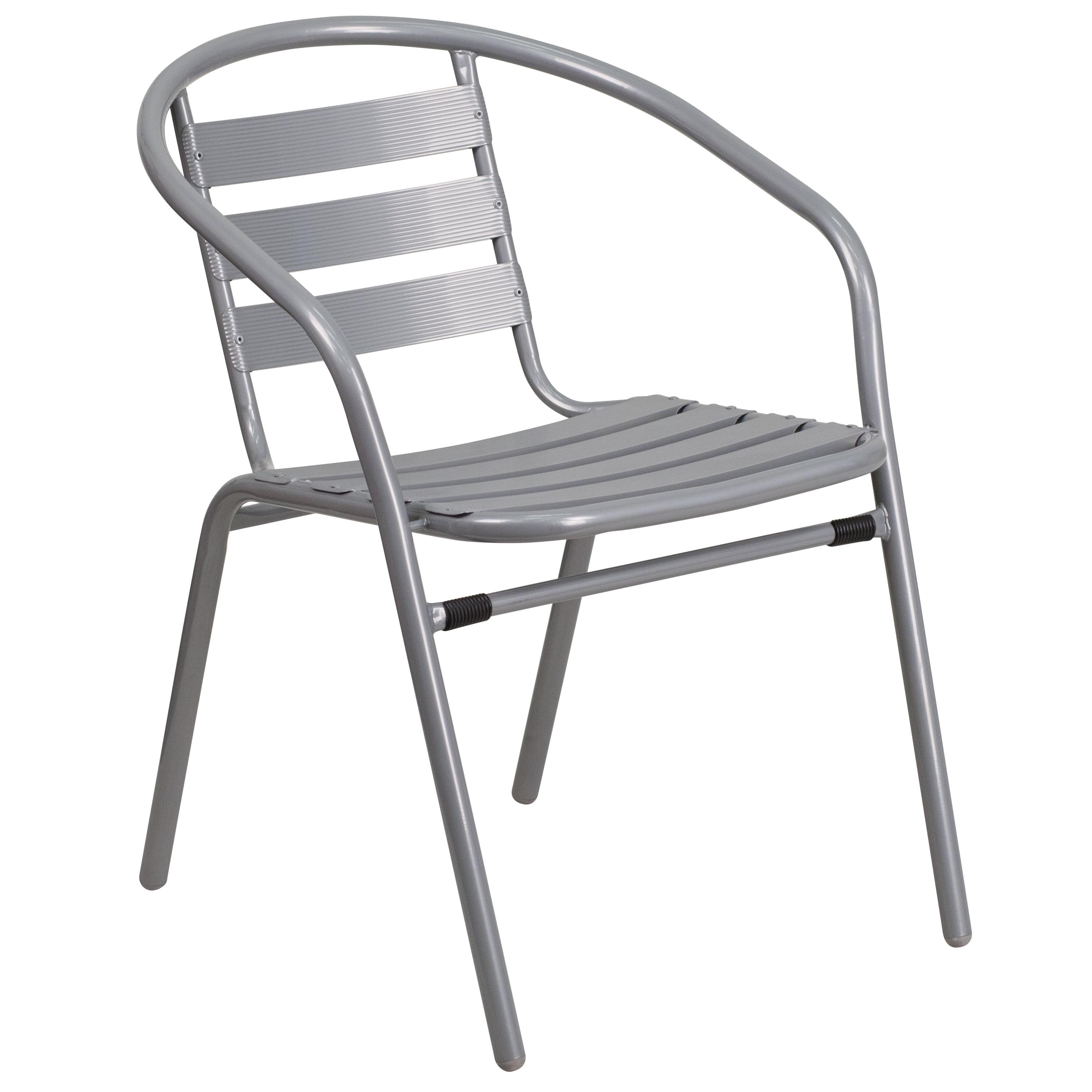 Sleek Silver and Gray Aluminum Slat Dining Chair