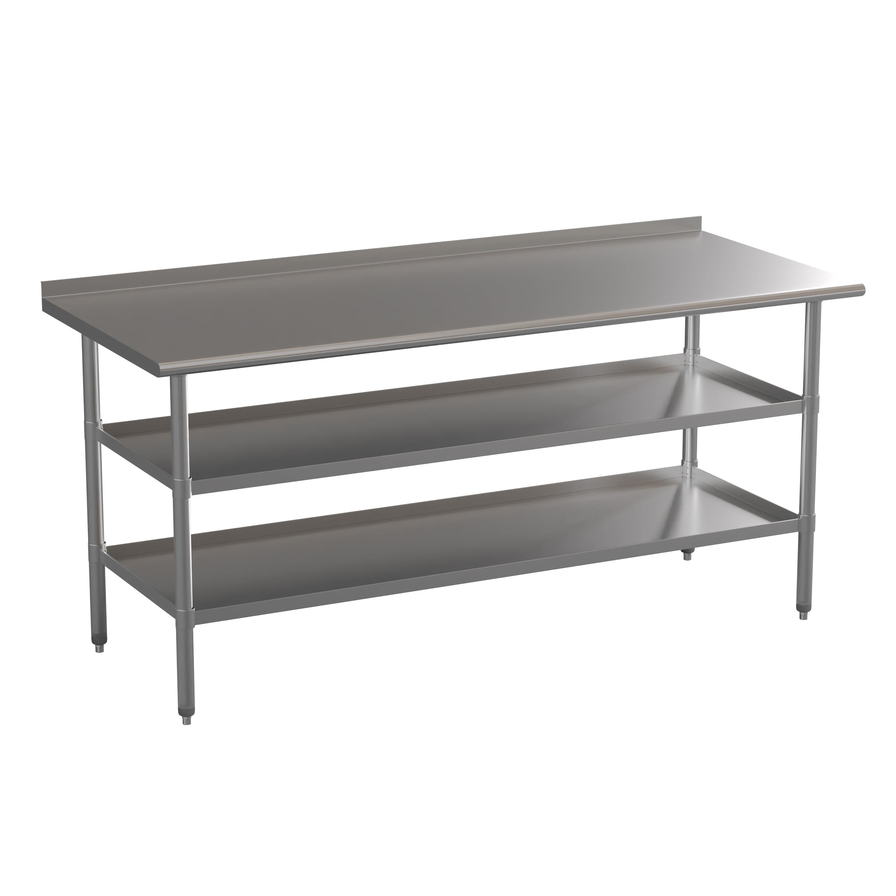 Contemporary 72"x30" Stainless Steel Kitchen Work Table with Shelves