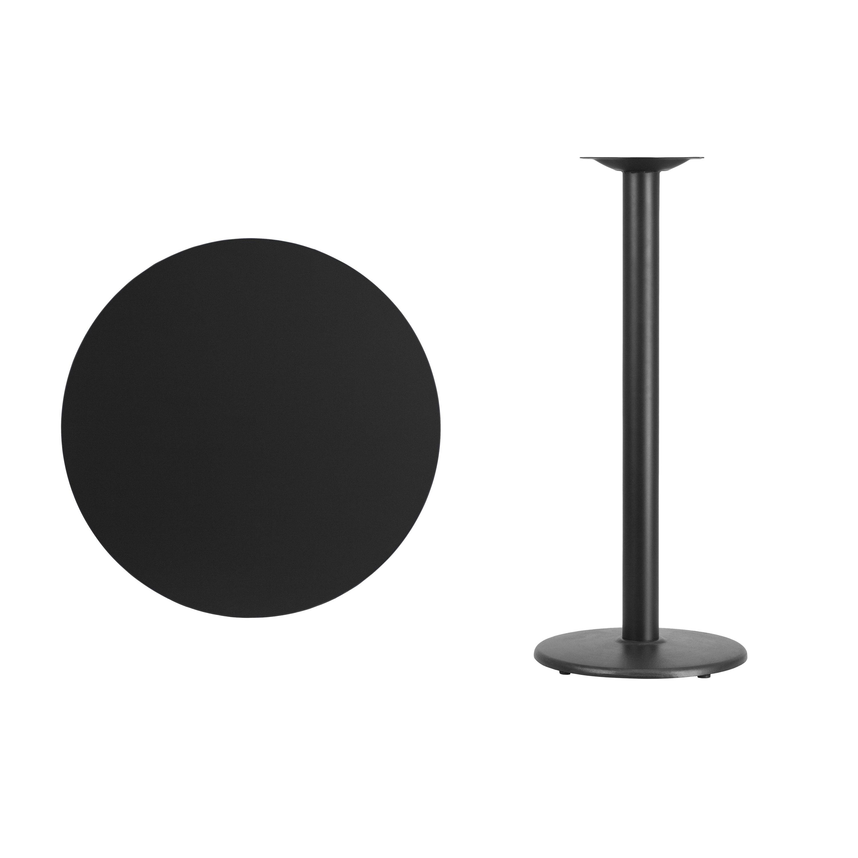Flash Furniture Stiles 30'' Round Black Laminate Table Top with 18'' Round Bar Height Table Base