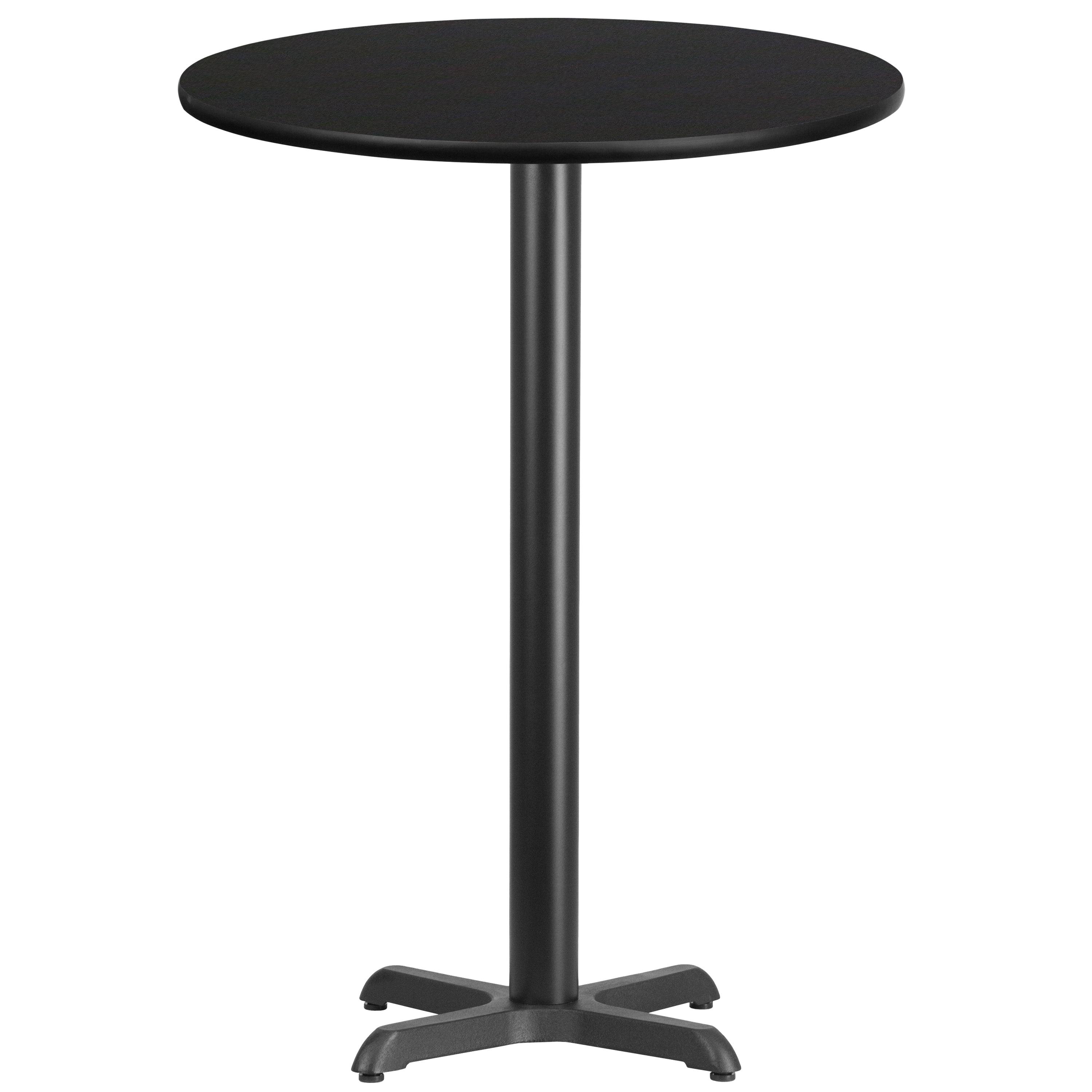 Round Black Laminate Bar Height Table with Wood Base