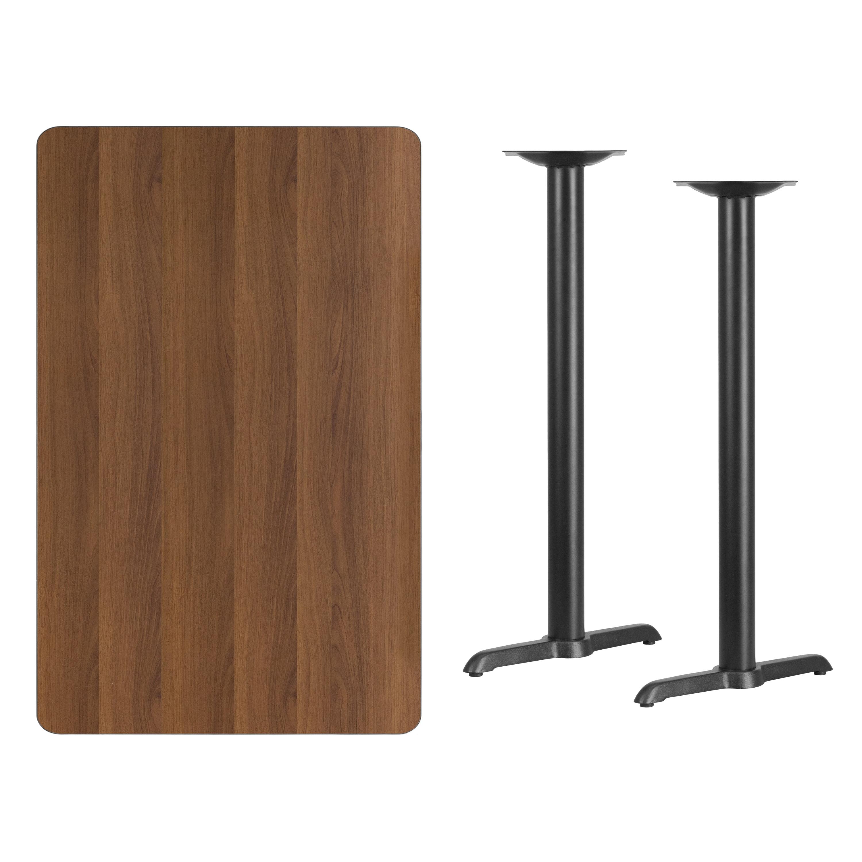 Flash Furniture Stiles 30'' x 48'' Rectangular Walnut Laminate Table Top with 5'' x 22'' Bar Height Table Bases