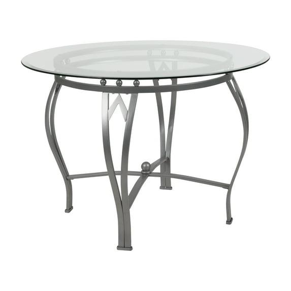Flash Furniture Syracuse Round Glass Dining Table with Bowed Out Metal Frame