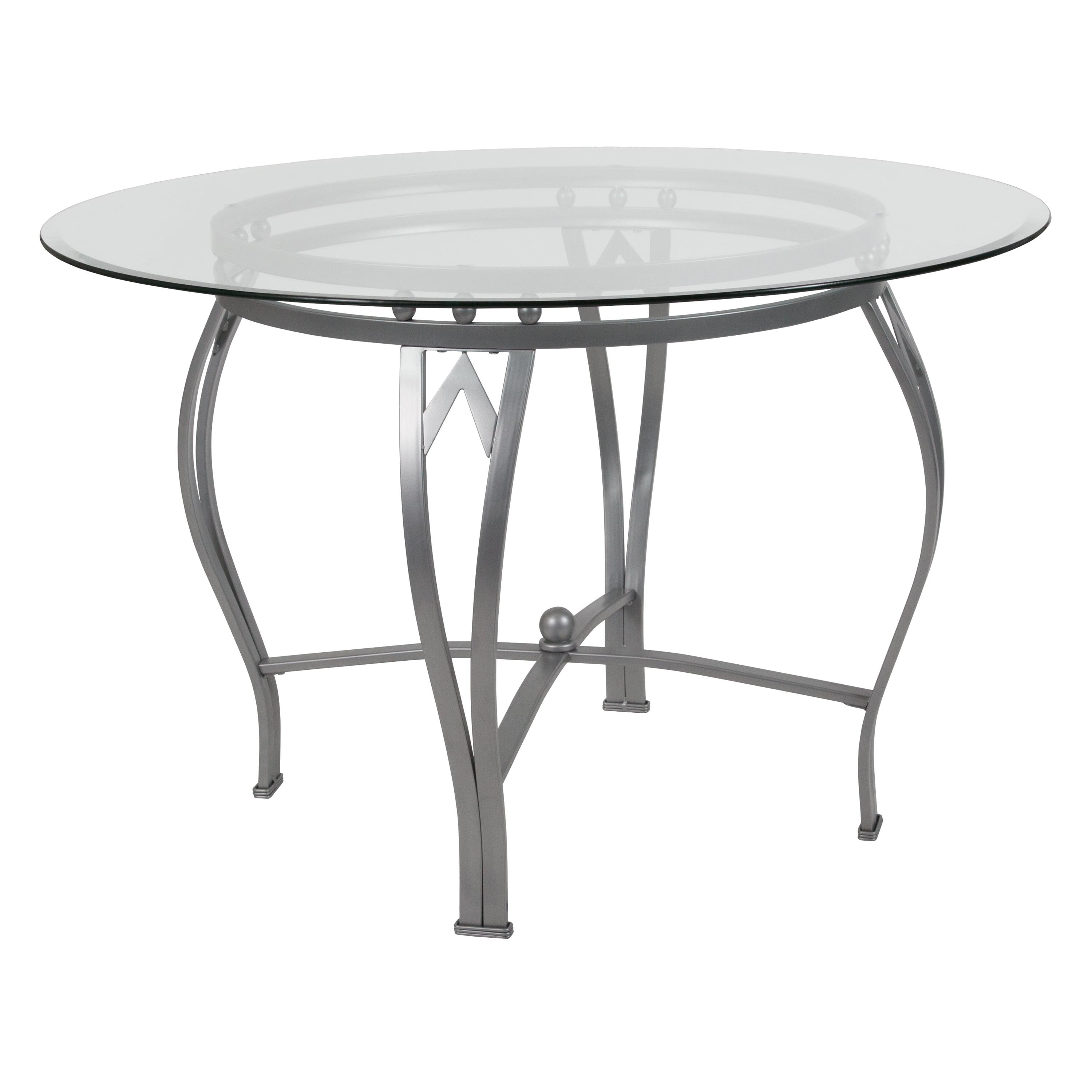 Flash Furniture Syracuse Round Glass Dining Table with Bowed Out Metal Frame