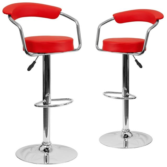 Flash Furniture Taft 2 Pk. Contemporary Red Vinyl Adjustable Height Barstool with Arms and Chrome Base