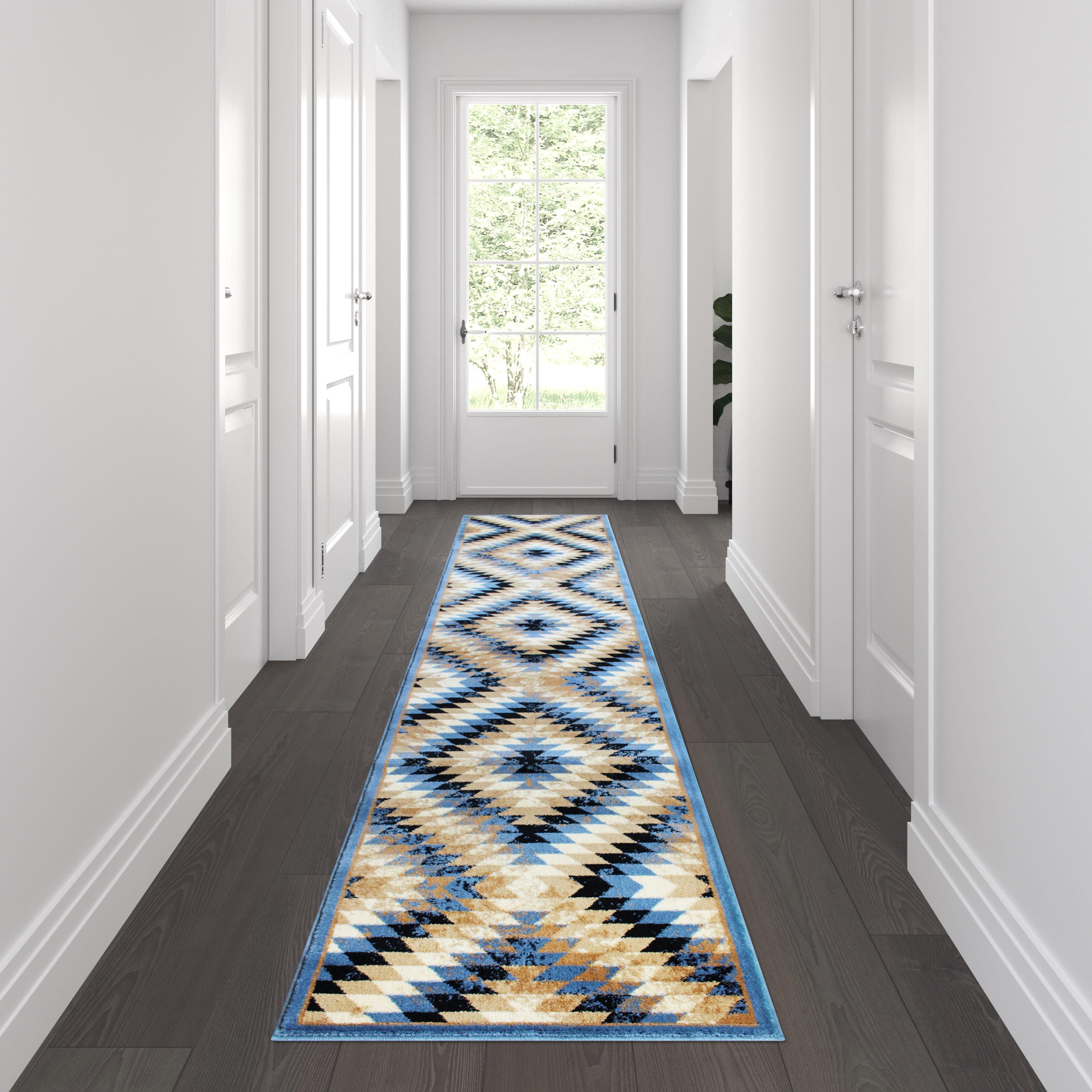 Teagan 2' x 11' Blue Synthetic Southwestern Runner Rug