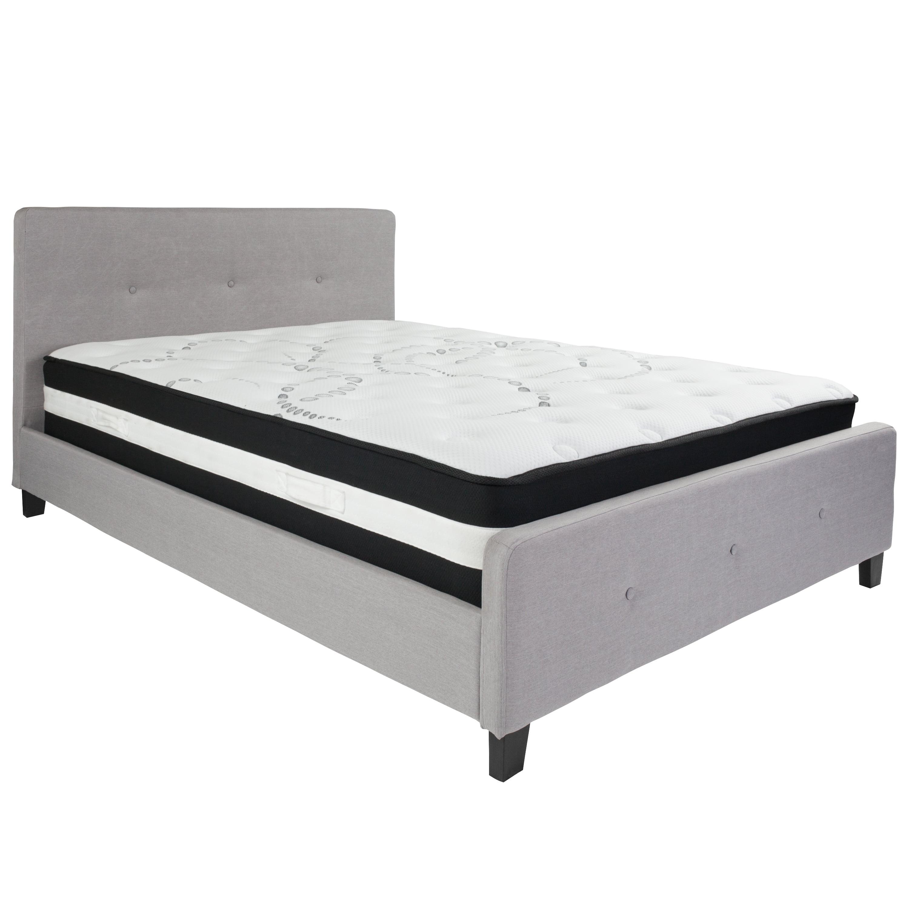 Elegant Light Gray Queen Platform Bed with Tufted Upholstery