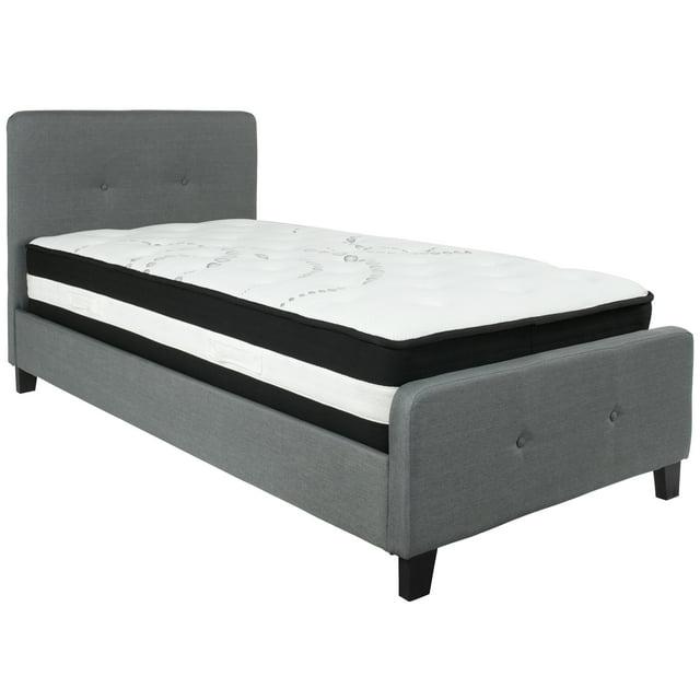 Flash Furniture Tribeca Twin Size Tufted Upholstered Platform Bed in Dark Gray Fabric with Pocket Spring Mattress