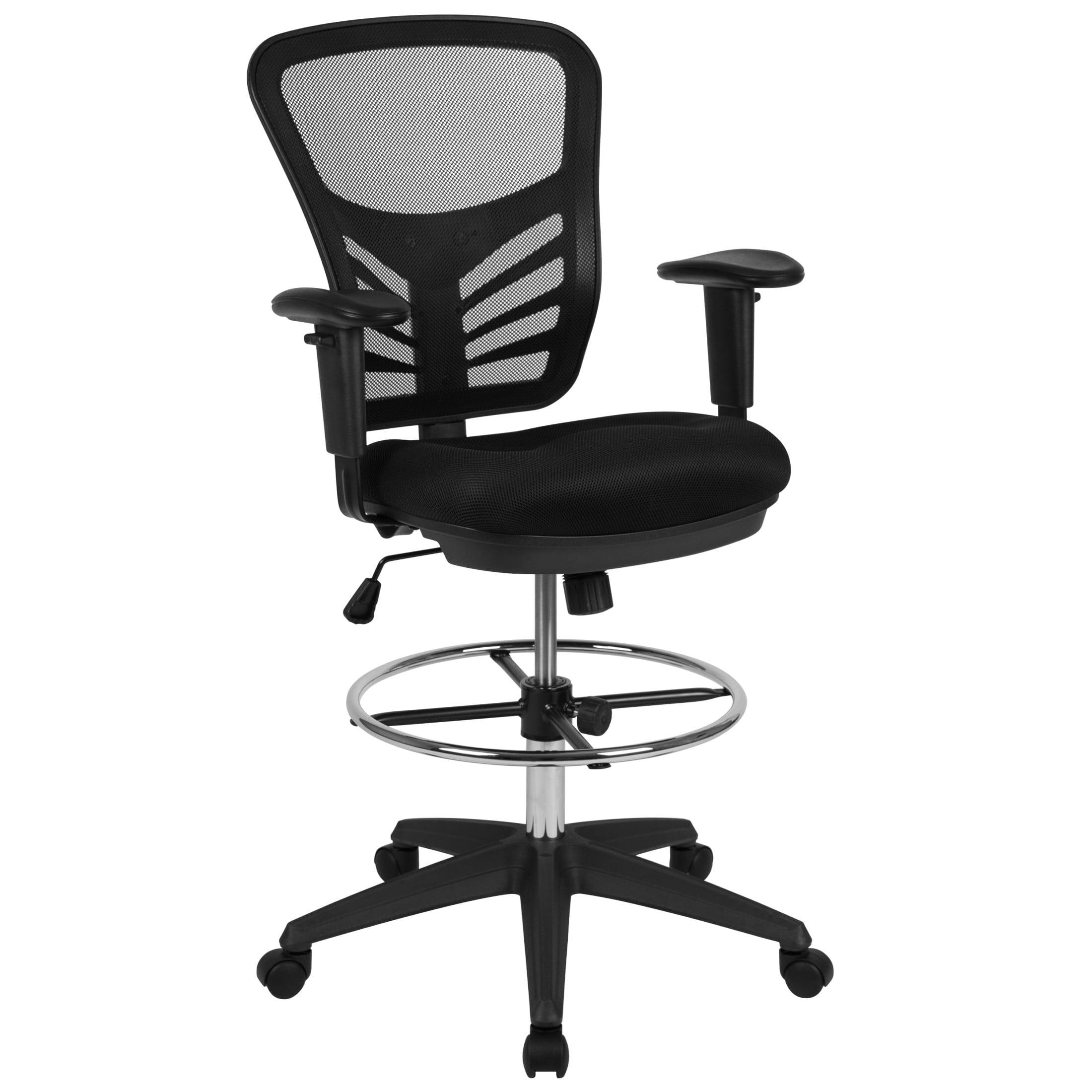 Mid-Back Ergonomic Drafting Chair with Adjustable Chrome Foot Ring, Adjustable Arms