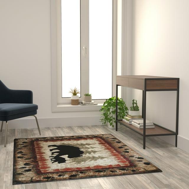 Flash Furniture Ursus Rectangular Rustic Green, Black, Beige, Brown Area Rug, 4' x 5'