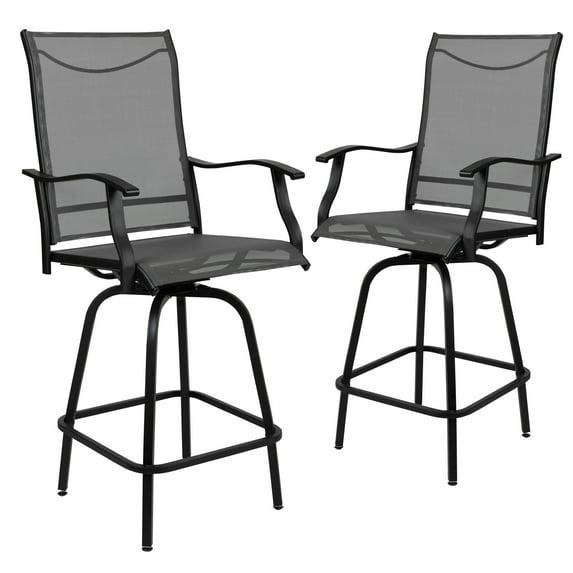 Flash Furniture Patio Bar Height Stools Set of 2, All-Weather Textilene Swivel Patio Stools and Deck Chairs with High Back & Armrests in Gray
