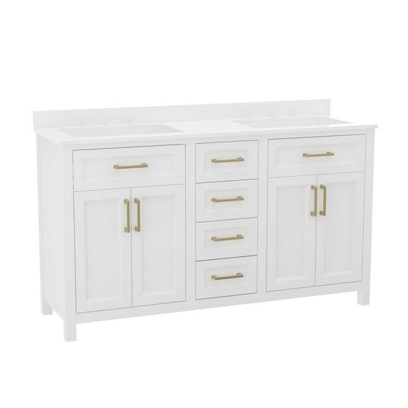 Flash Furniture Bathroom Vanity With 2 Sinks, 2 Storage Cabinets, And 6 Drawers