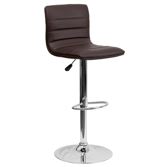 Flash Furniture Modern Brown Vinyl Adjustable Bar Stool with Back, Counter Height Swivel Stool with Chrome Pedestal Base