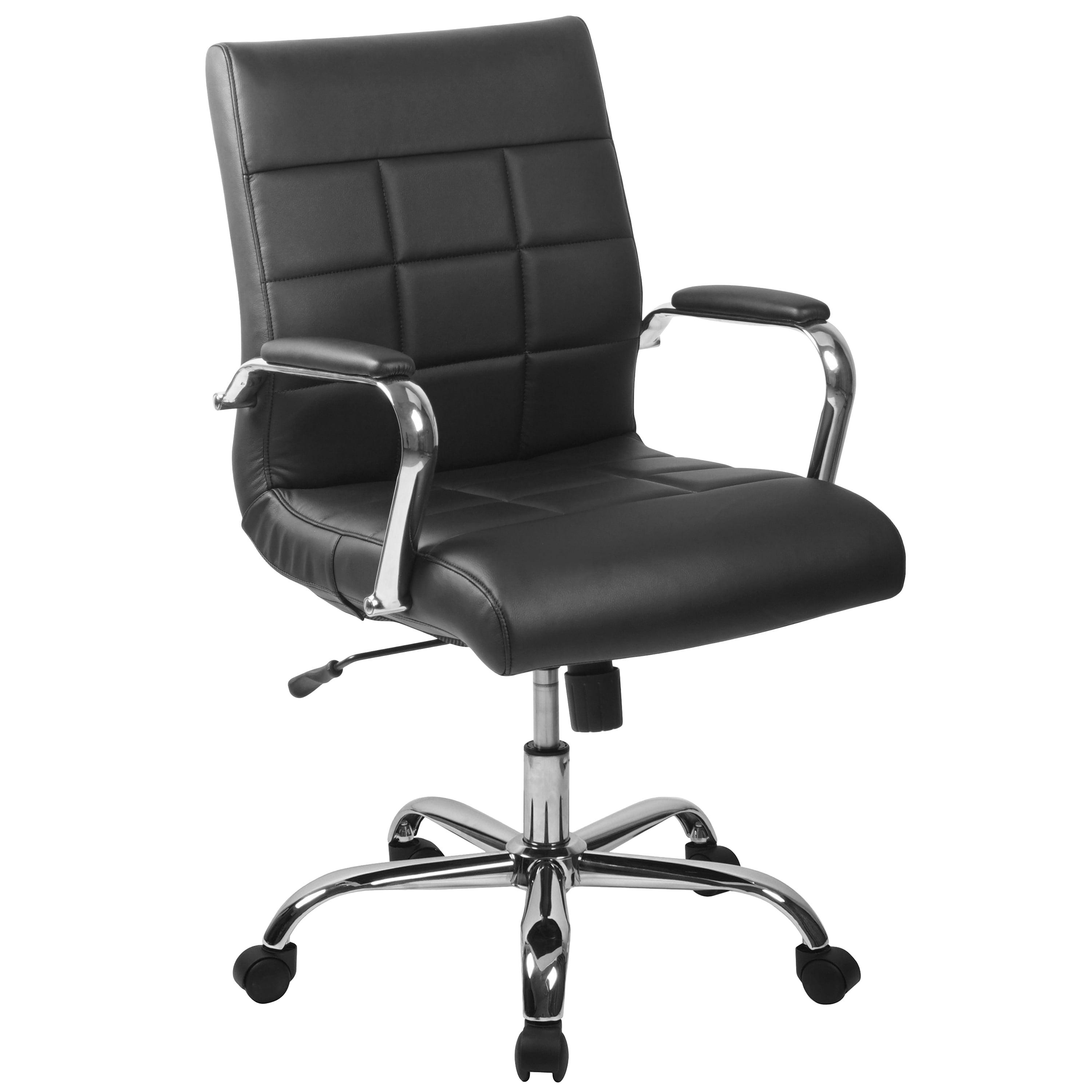 Contemporary Mid-Back Black Vinyl Swivel Executive Chair with Chrome Base