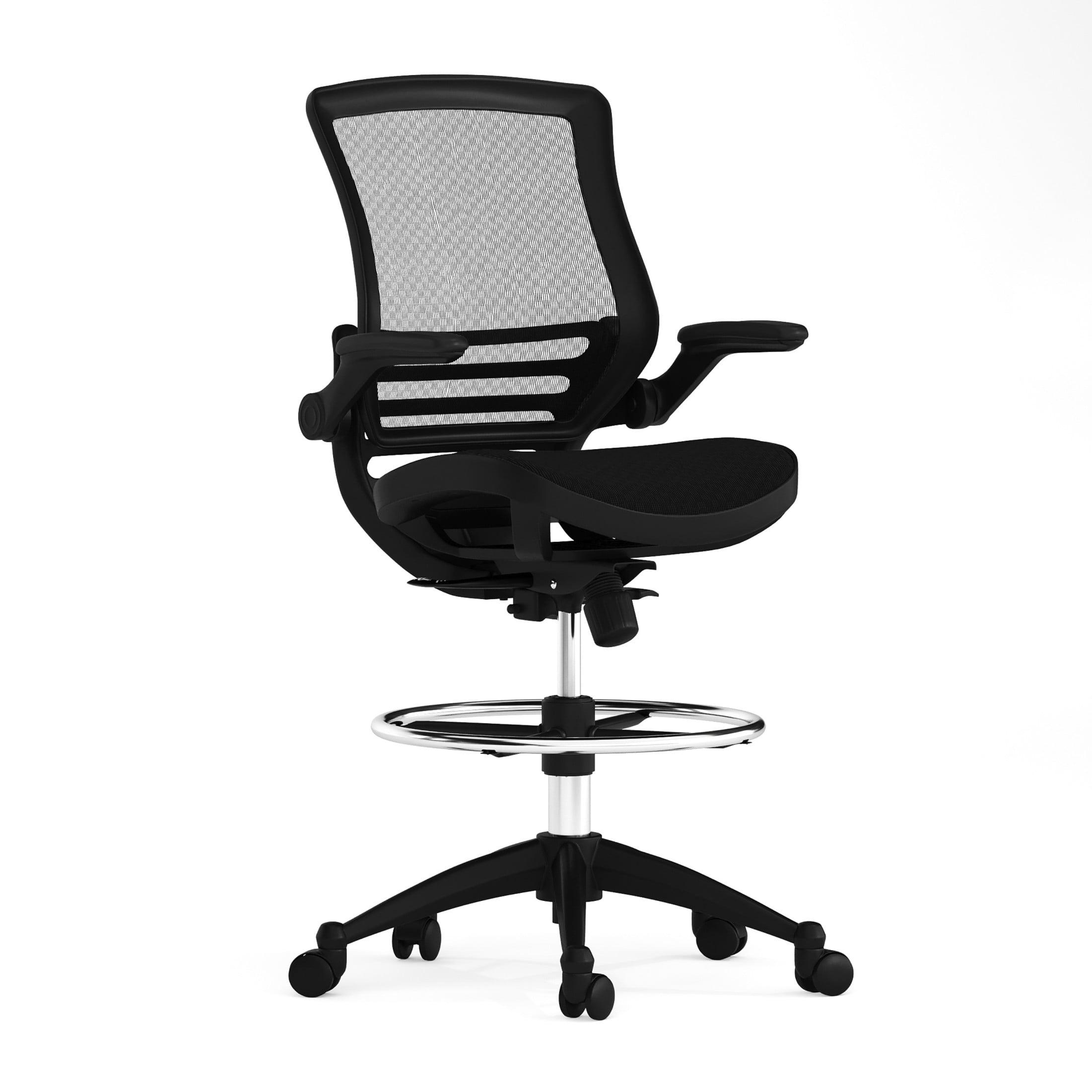 Flash Furniture Waylon Mid-Back Transparent Black Mesh Drafting Chair with Black Frame and Flip-Up Arms