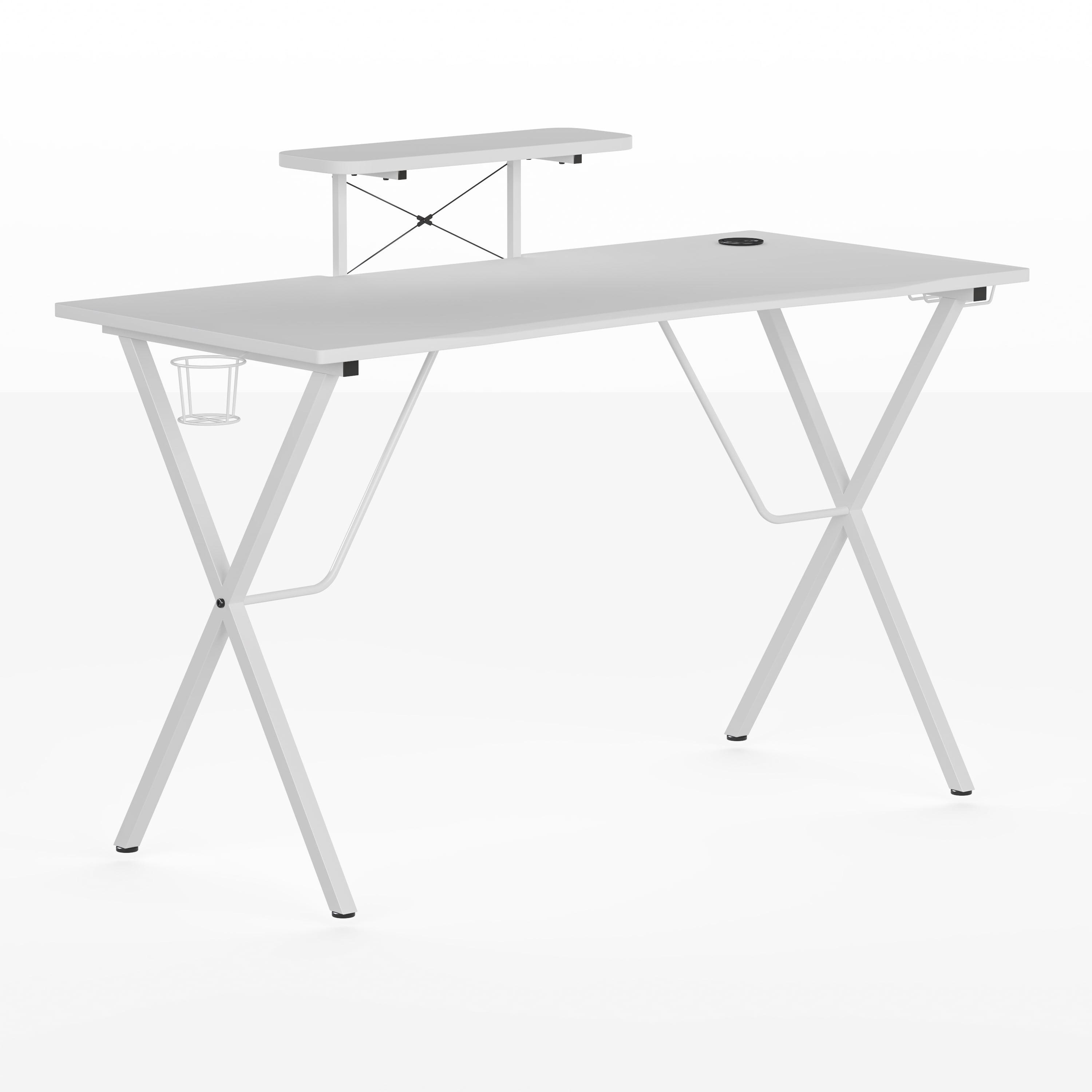 Elevate White Laminate Gaming Desk with Cup Holder & Headset Hook