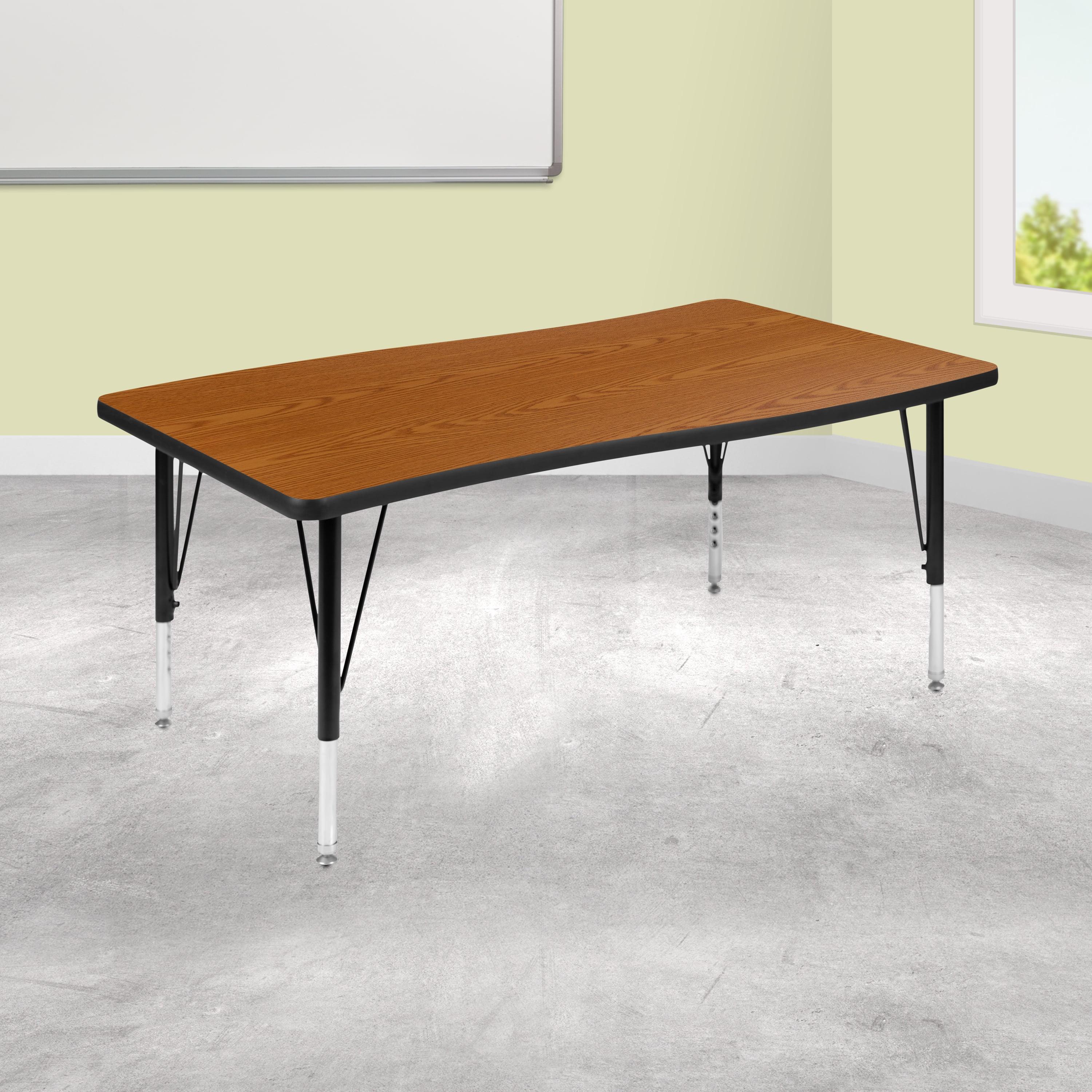 Wave Collaborative Adjustable Oak Laminate Activity Table 48"x28"