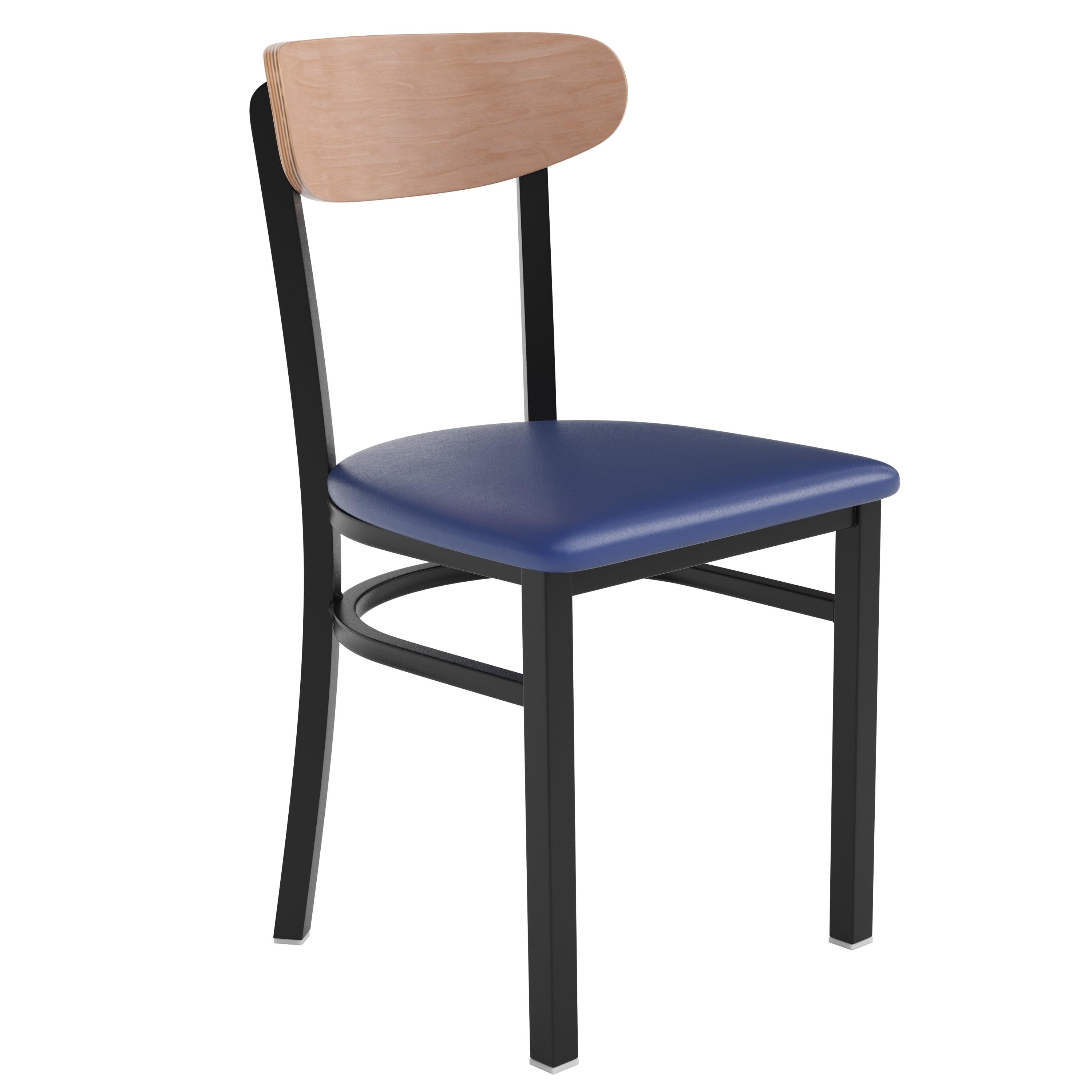 Ultra-Resilient Blue Vinyl & Birch Wood Boomerang Back Dining Chair