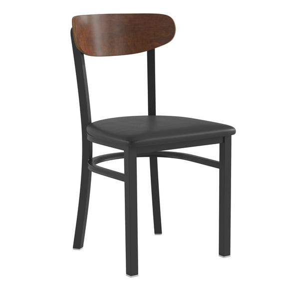 Flash Furniture Wright Commercial Dining Chair with 500 LB. Capacity Black Steel Frame, Walnut Finish Wooden Boomerang Back, and Black Vinyl Seat