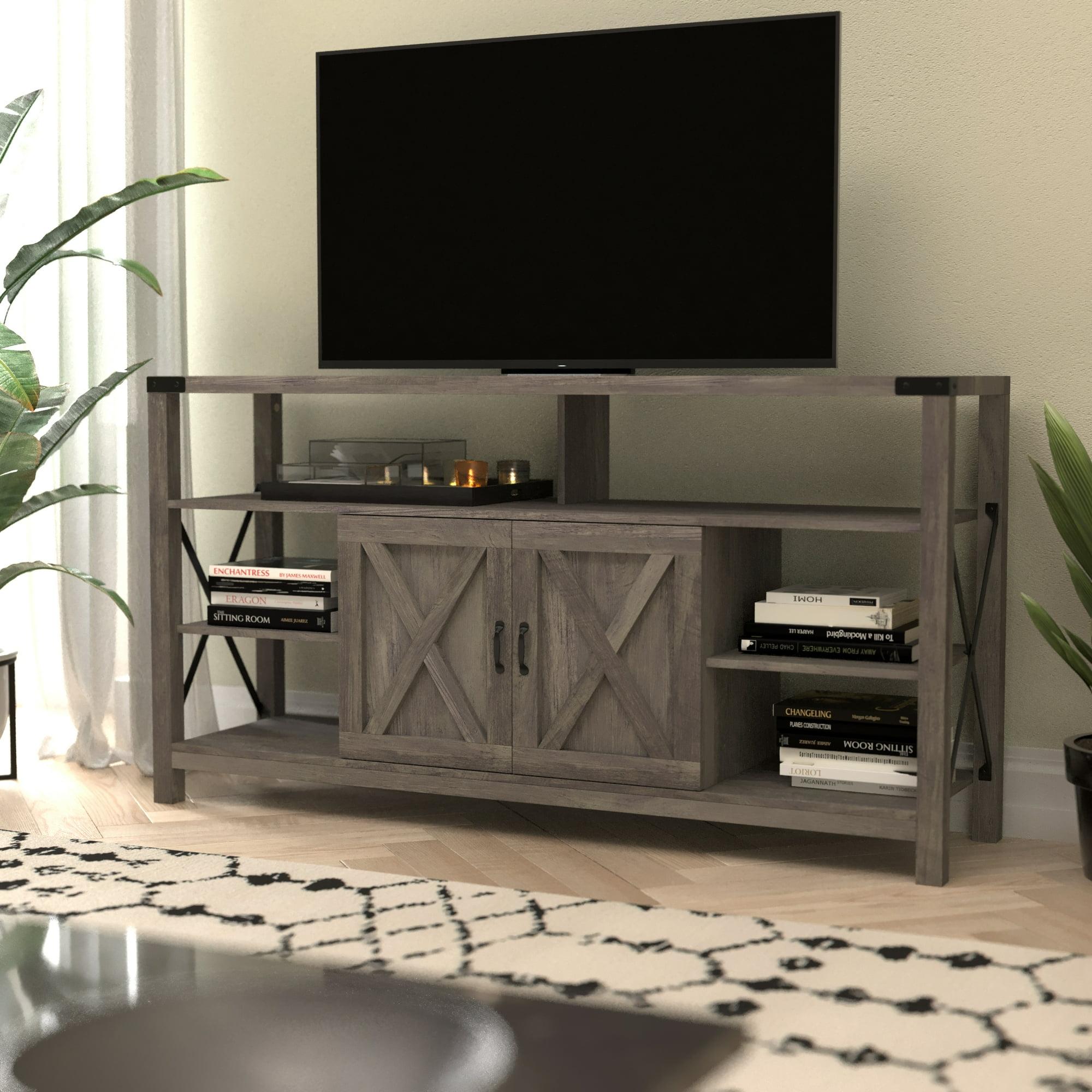 Flash Furniture Wyatt 60" Modern Farmhouse Tall TV Console Cabinet with Storage Cabinets and Shelves for TV's up to 60", Gray Wash