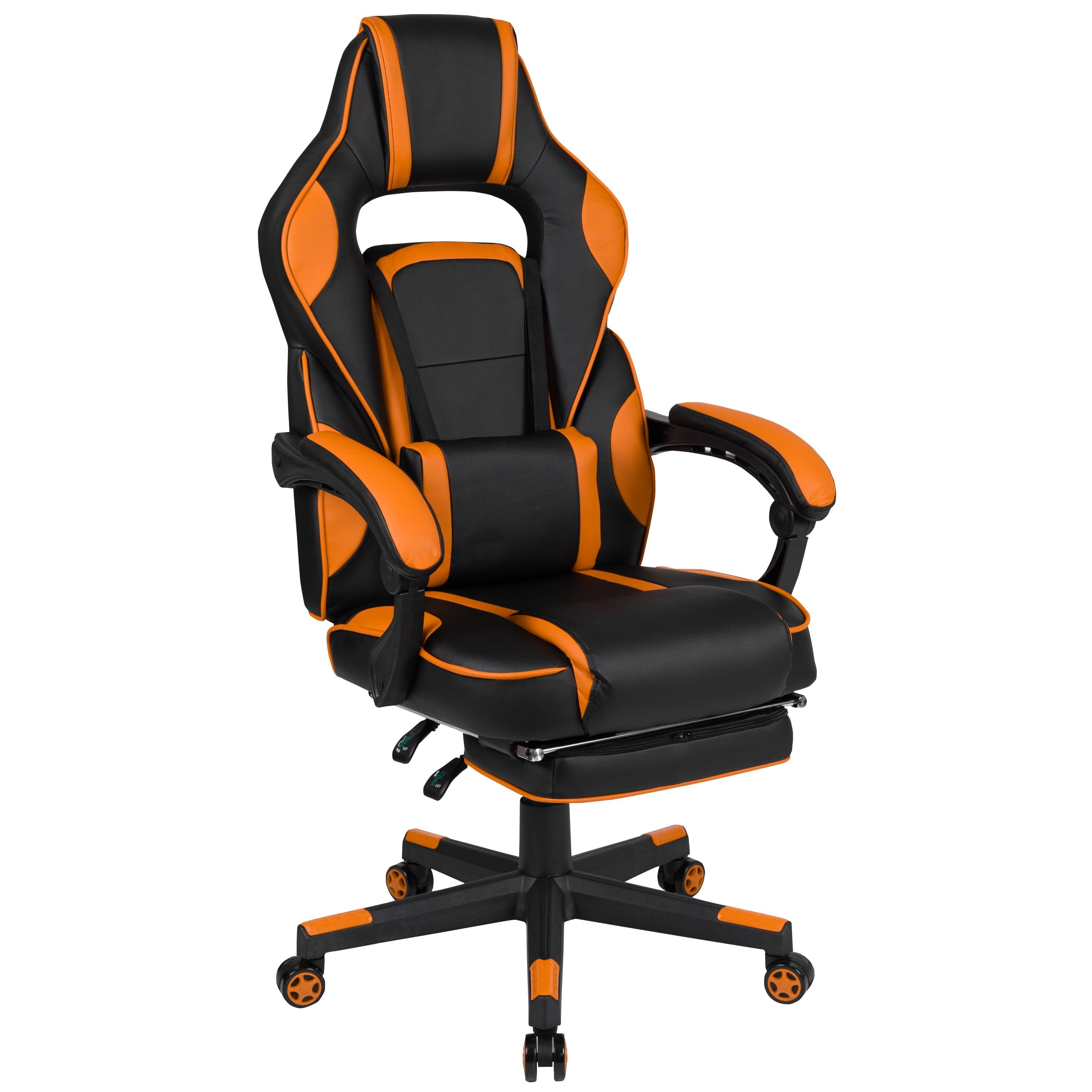 Black and Orange Reclining Gaming Chair with Massaging Lumbar