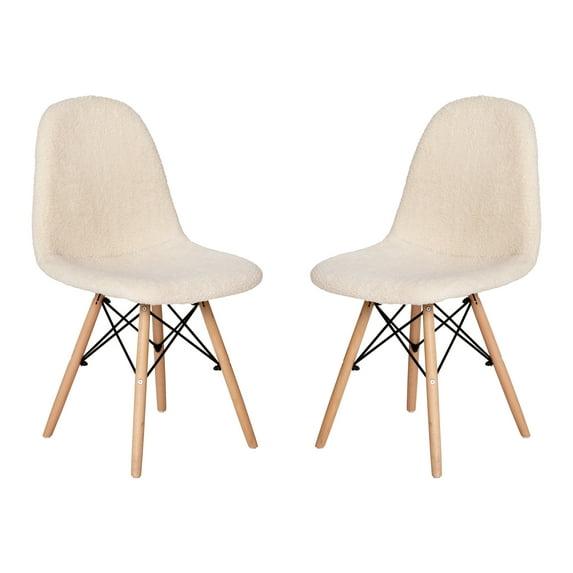 Caroline Armless Faux Shearling Faux Shearling Chairs with Modern Wooden Legs (Set of 2)