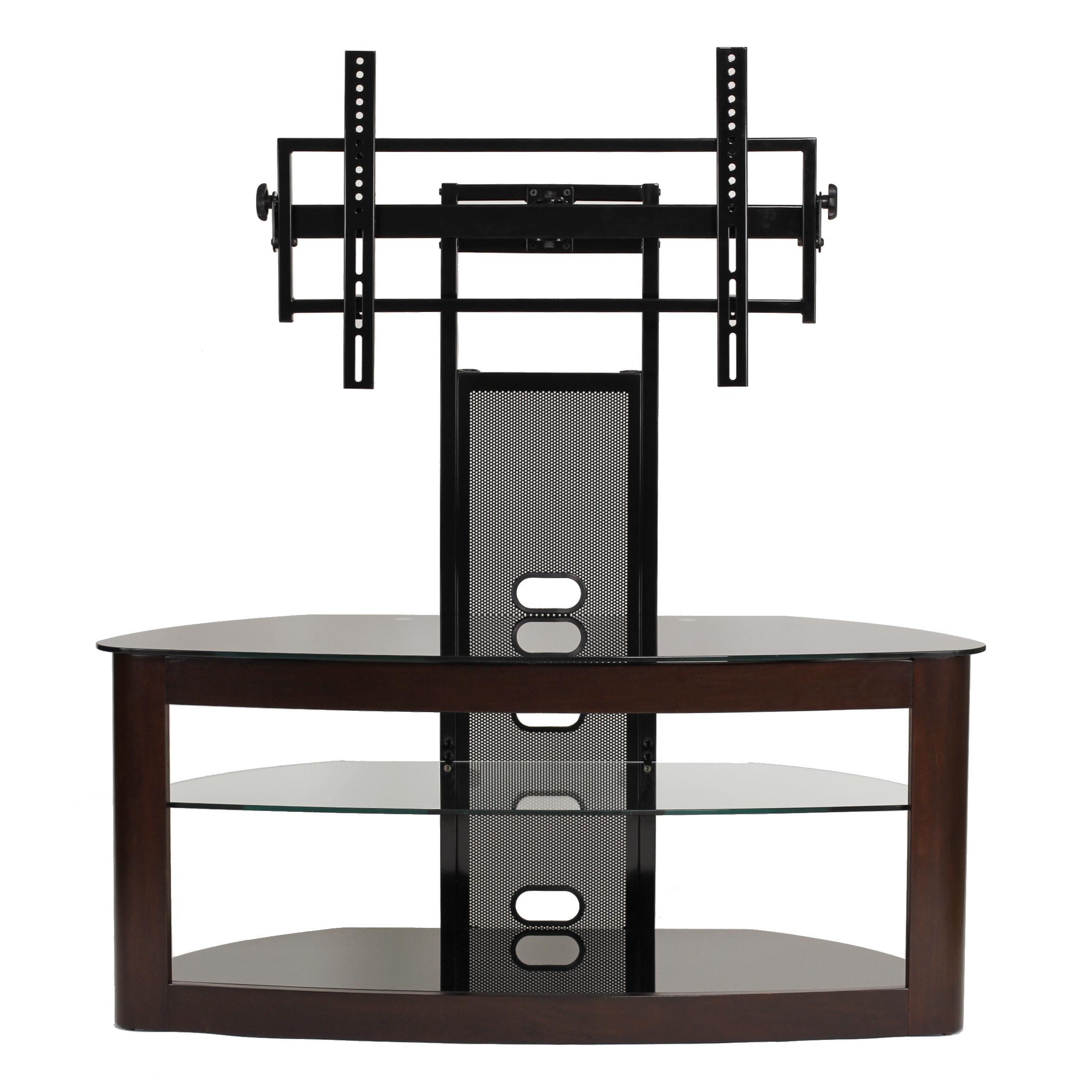 Espresso Black TV Stand with Mount and Glass Shelves