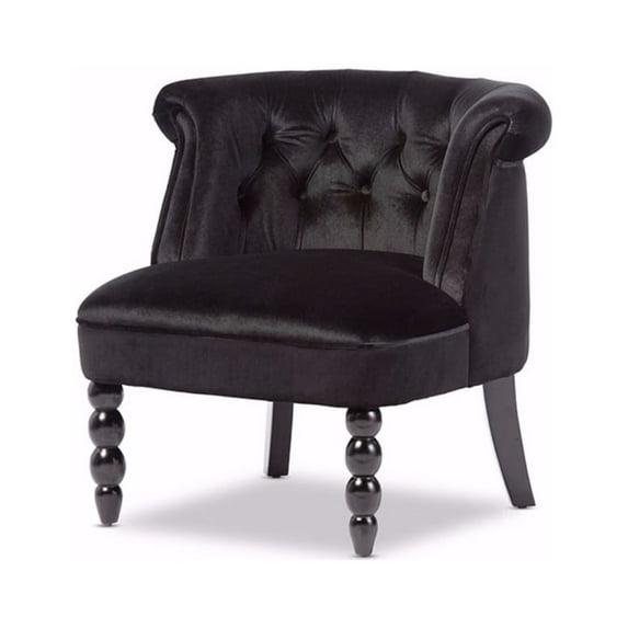 Flax Victorian Style  Black Velvet Fabric Upholstered Vanity Accent Chair