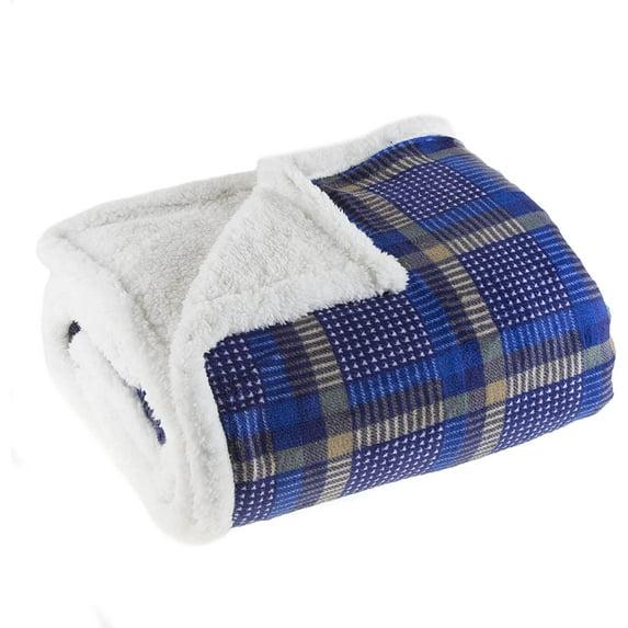 Lavish Home Reversible Plaid Fleece Blanket – 50-Inch x 60-Inch Machine-Washable Sherpa Throw – Cozy Blanket for Couch, Chair, or Bed by Lavish Home