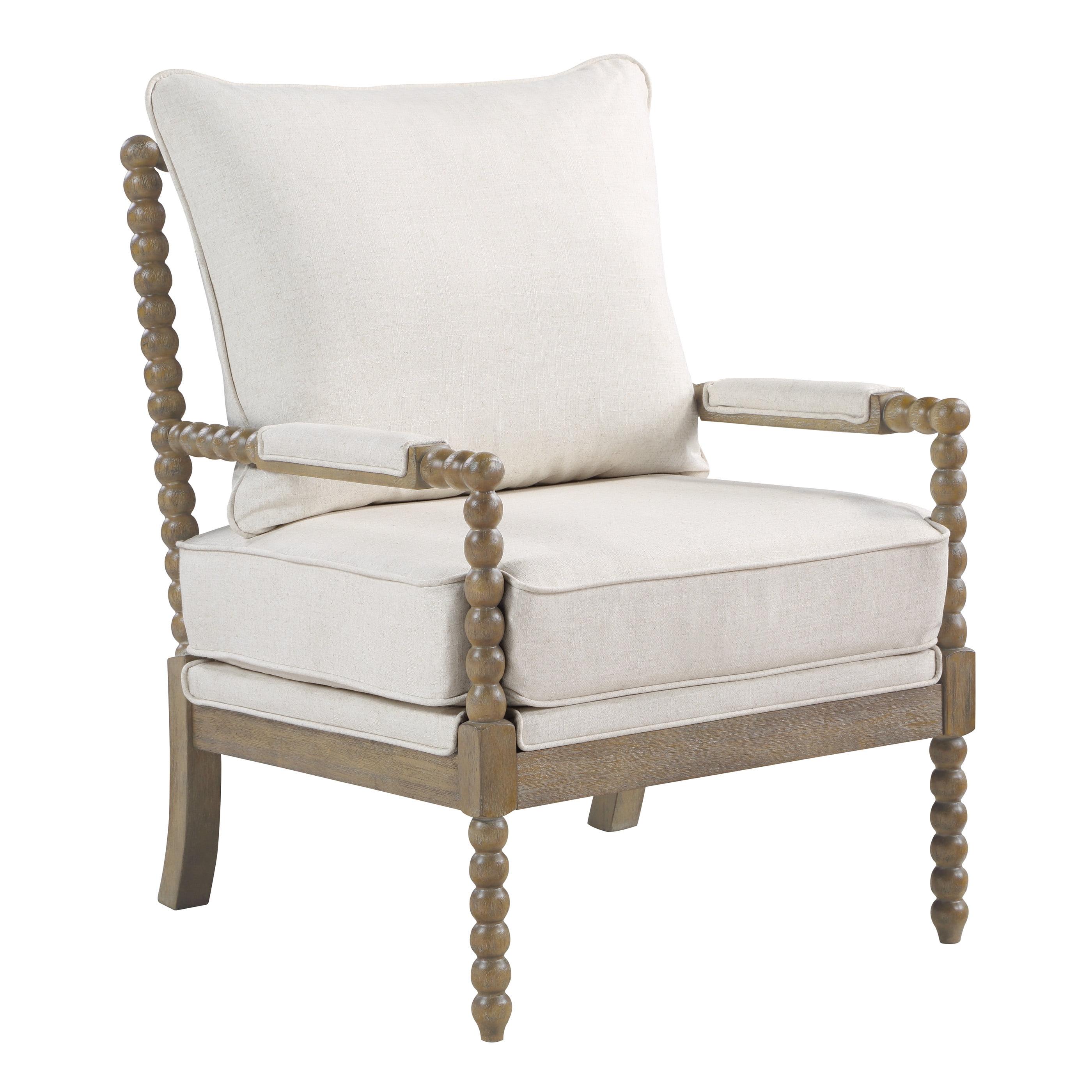 Fletcher Spindle Chair in Linen Beige Fabric with Brush Charcoal Finish