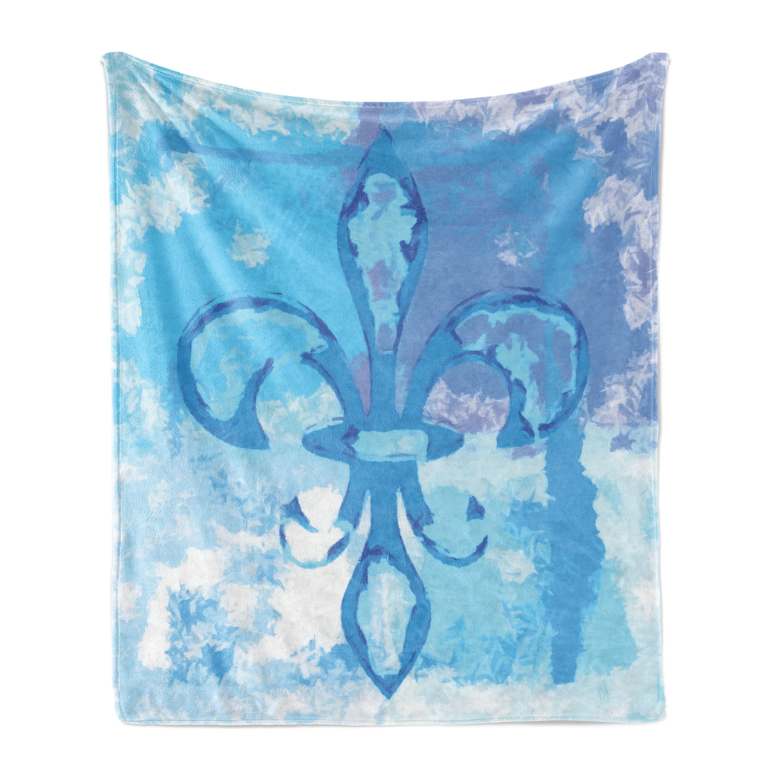 Blue Fleur de Lis Polyester Fleece Throw Blanket