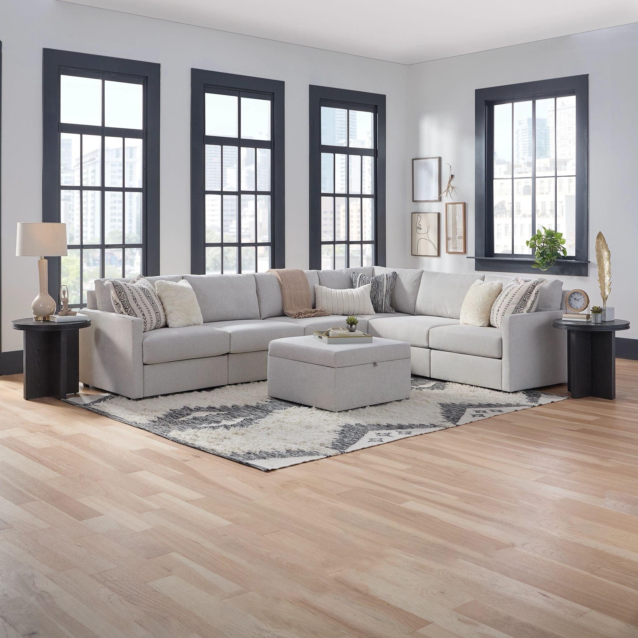 Flex 6 - Piece Upholstered Modular Sectional with Storage Ottoman