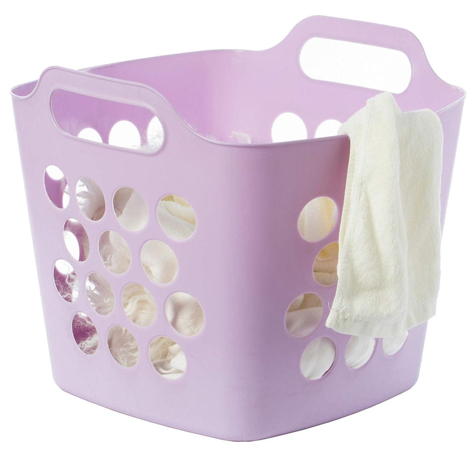 Flexible Plastic Carry Laundry Basket Holder Square Storage Hamper with Side Handles (Purple)