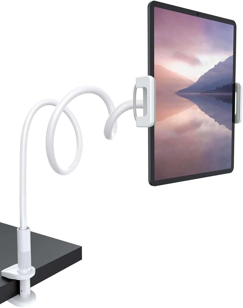 White Adjustable Clip-On Tablet Mount with Twist-Lock Grip