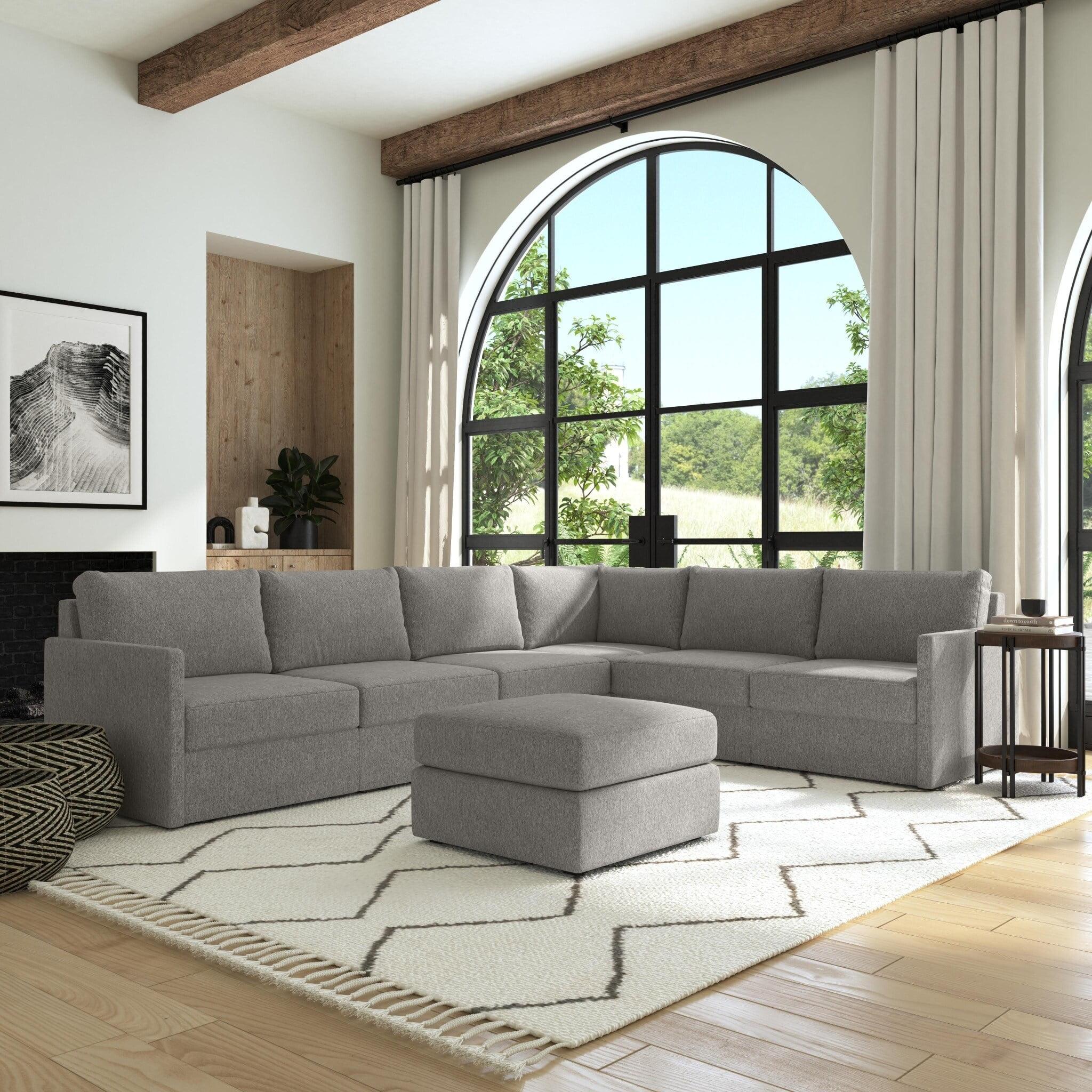 Pebble Gray Fabric 6-Piece Modular Sectional with Ottoman