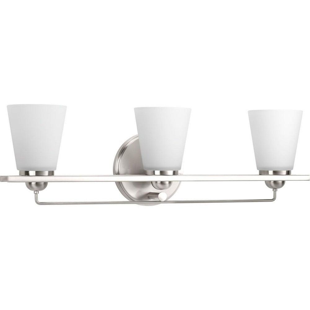 Progress Lighting Flight Collection 3-Light Bath Vanity, Brushed Nickel, Etched Glass Shade