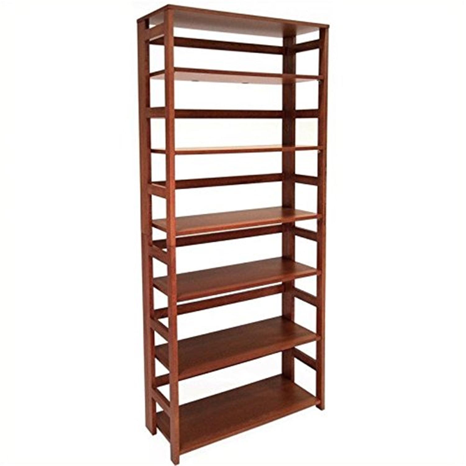 Romig Flip Flop 67 in High Folding Bookcase, Easy Assembly Shelf Storage- Cherry