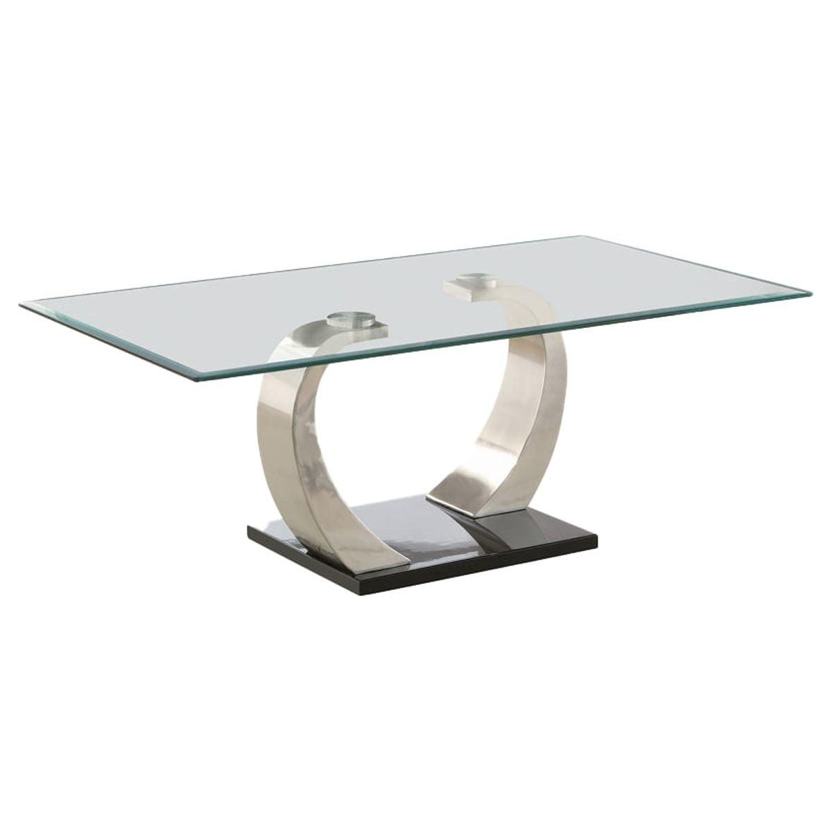 Contemporary Floating Glass Top Coffee Table with Silver Metal Frame