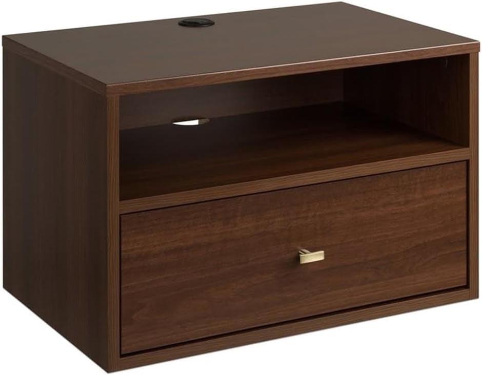Floating 1 Drawer Nightstand with Open Shelf Cherry - Prepac: Laminated, Cable Management, Metal Glides