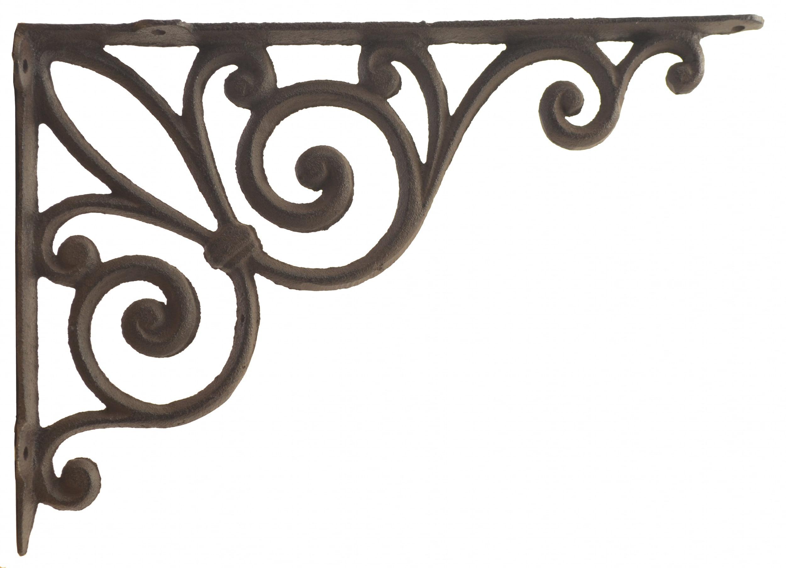 Ornate Rust Brown Cast Iron Ribbon Shelf Bracket 11.375" Deep