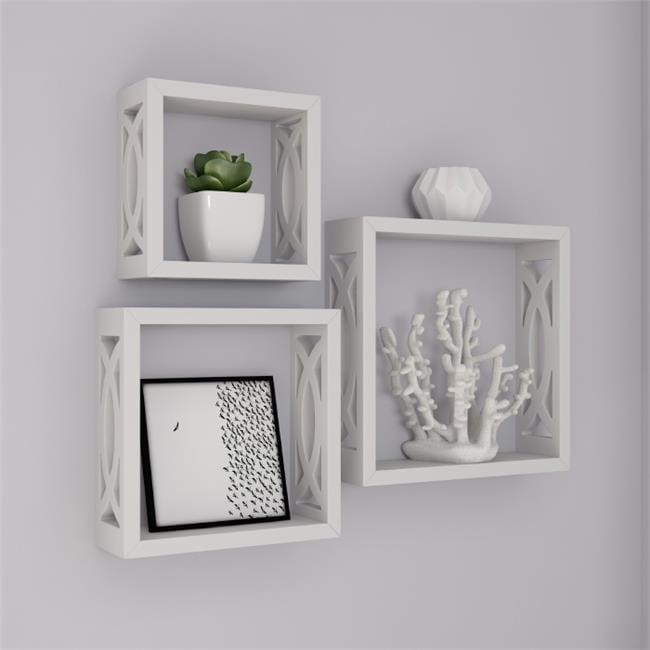 Floating Shelves - Open Cube Wall Shelf Set with Hidden Brackets, 3 Sizes to Display Décor, Photos, More- Hardware Included by Lavish Home (White)