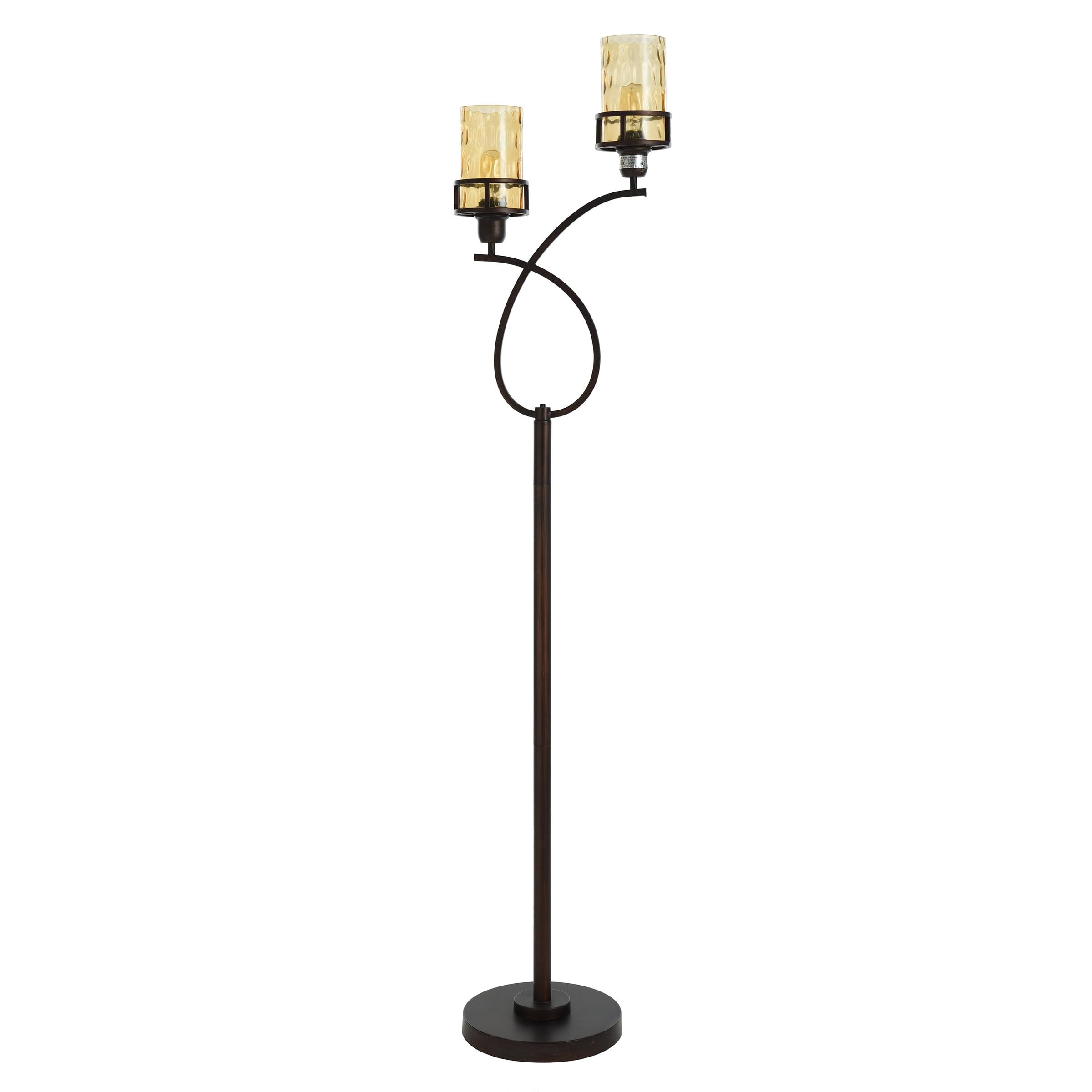 Elegant Edison 28" Adjustable Bronze Floor Lamp with Amber Glass Shades