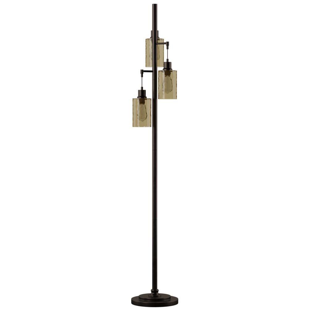 Adjustable Bronze Multi-Head Floor Lamp with Dimpled Glass Shades