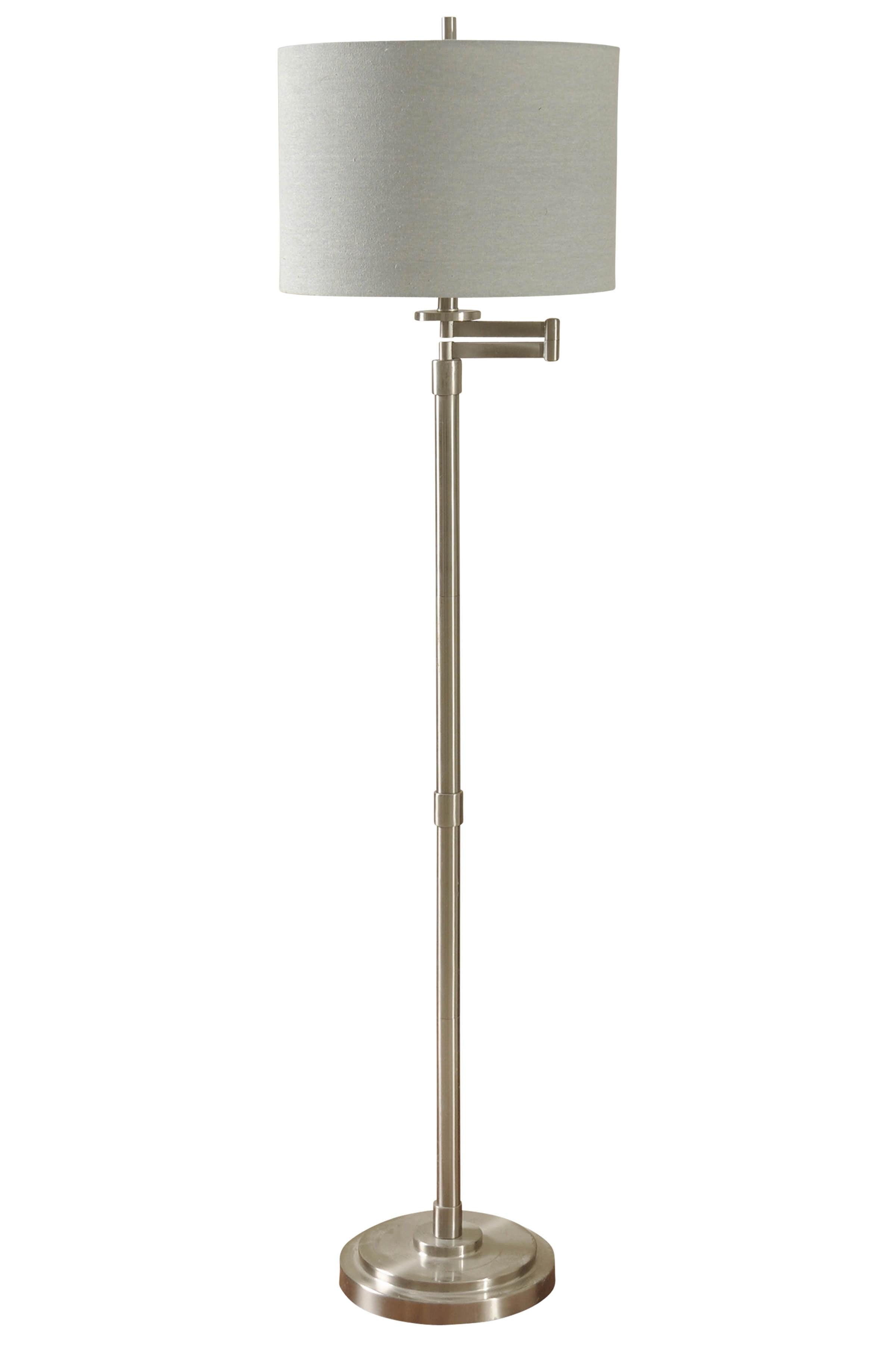 Adjustable Brushed Steel Floor Lamp with Beige Shade