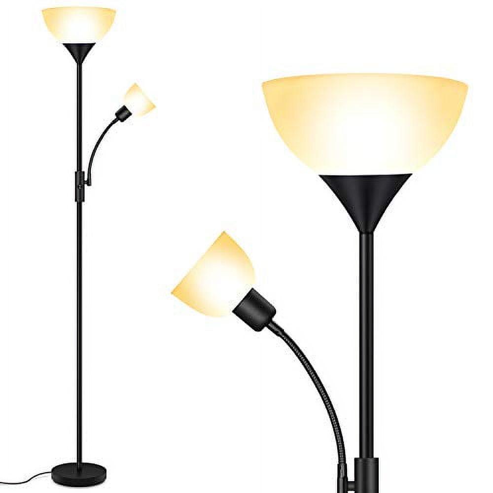 Black Adjustable LED Torchiere Floor Lamp with Reading Light