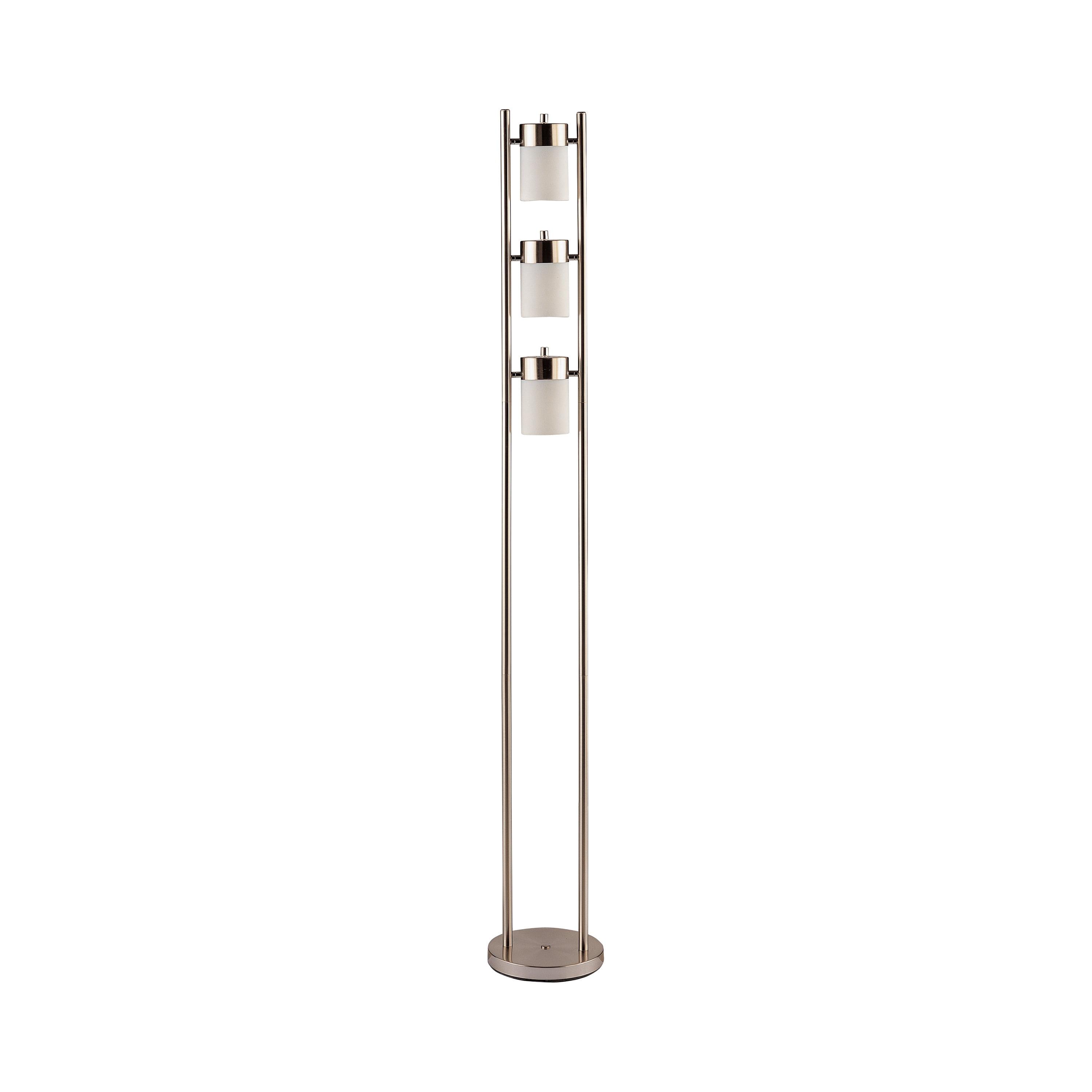 Adjustable Contemporary 65'' Floor Lamp in Brushed Silver with Frosted Glass Shades