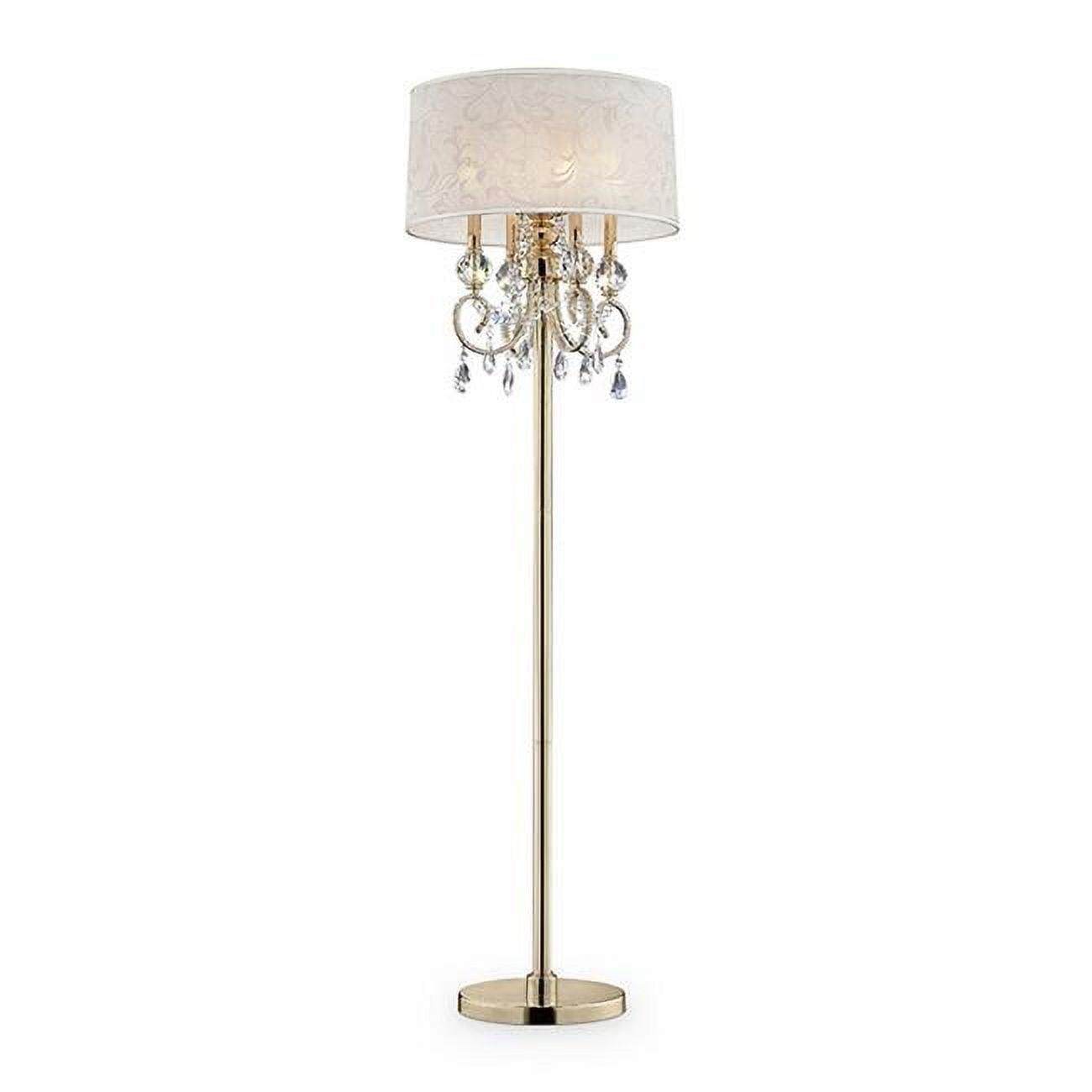 Gold 63" Adjustable Floor Lamp with Crystal Accent and Baroque Shade