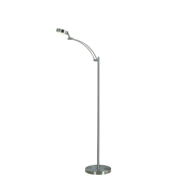 Floor Lamp with Metal Tube Design Body and Adjustable Head, Silver - Saltoro Sherpi
